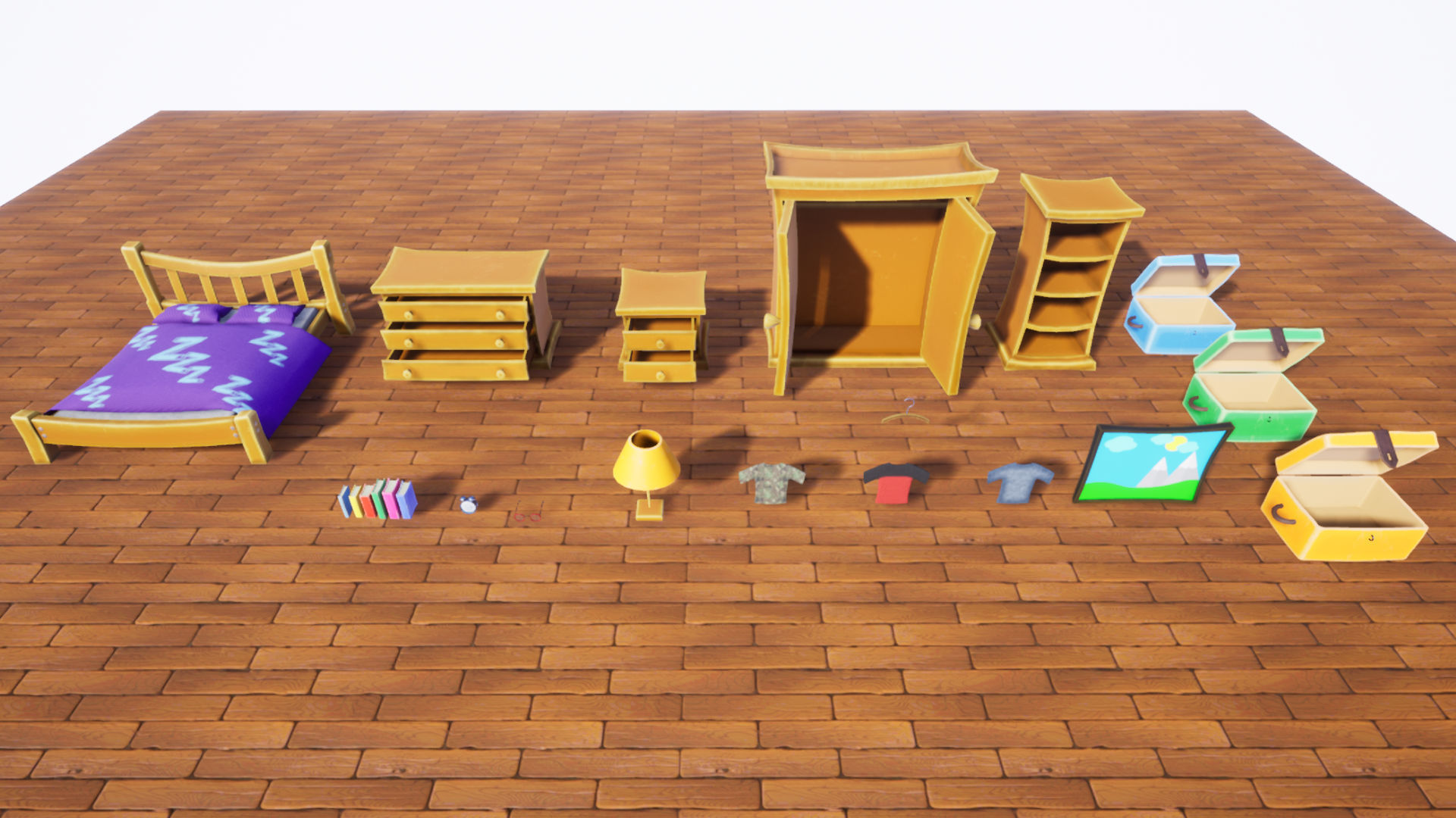 Stylized Bedroom Furniture Low-poly 3D model_7