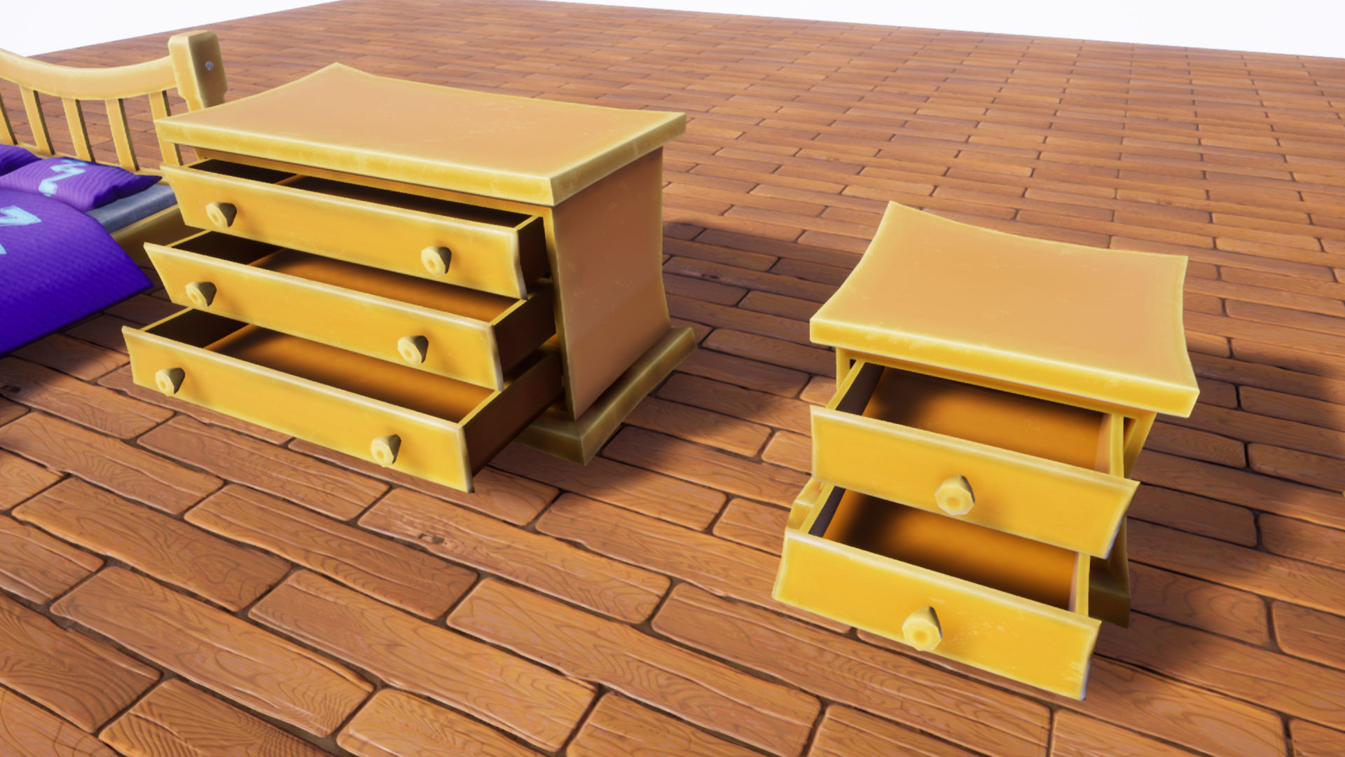 Stylized Bedroom Furniture Low-poly 3D model_6