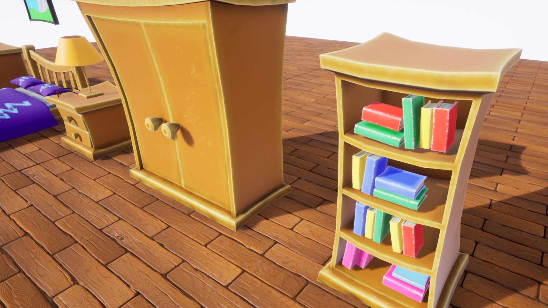 Stylized Bedroom Furniture Low-poly 3D model_3