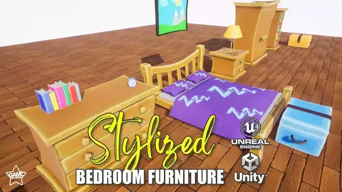 Stylized Bedroom Furniture Low-poly 3D model