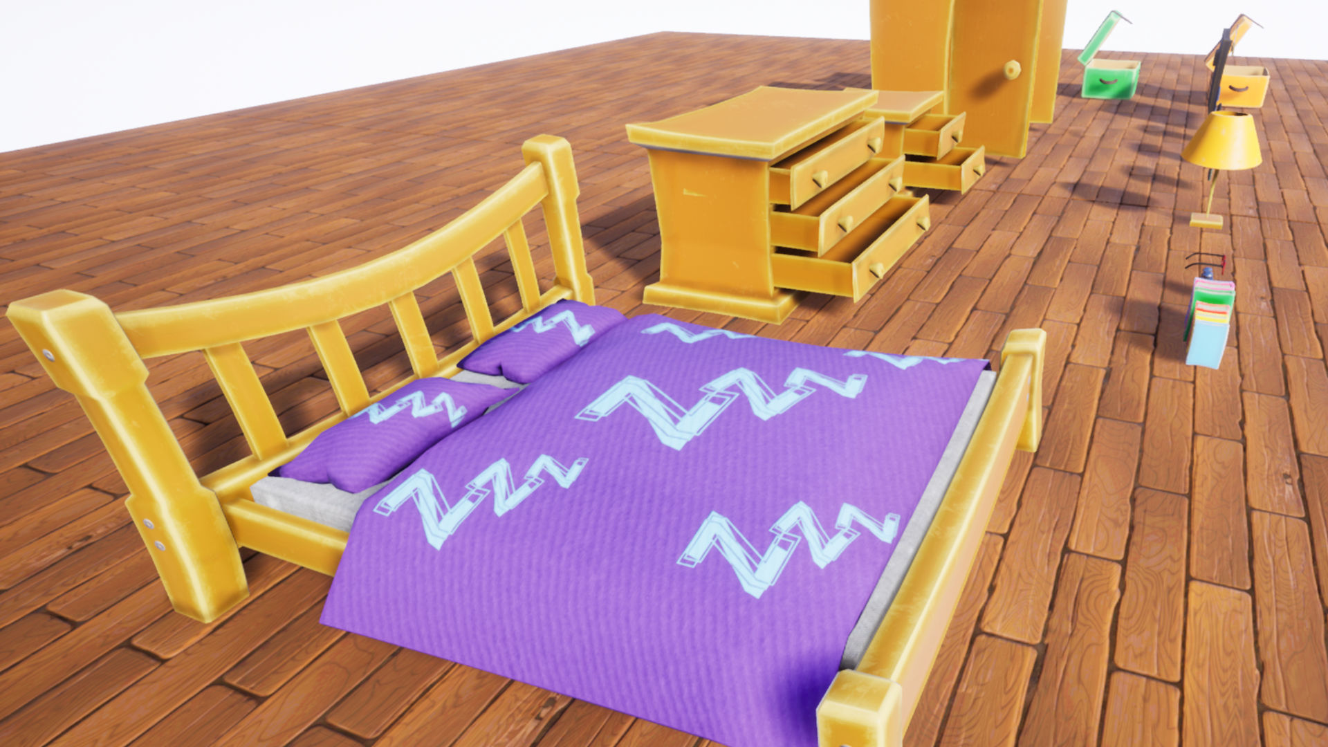 Stylized Bedroom Furniture Low-poly 3D model_1