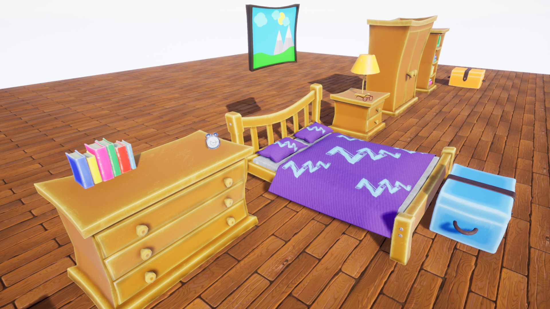Stylized Bedroom Furniture Low-poly 3D model_2