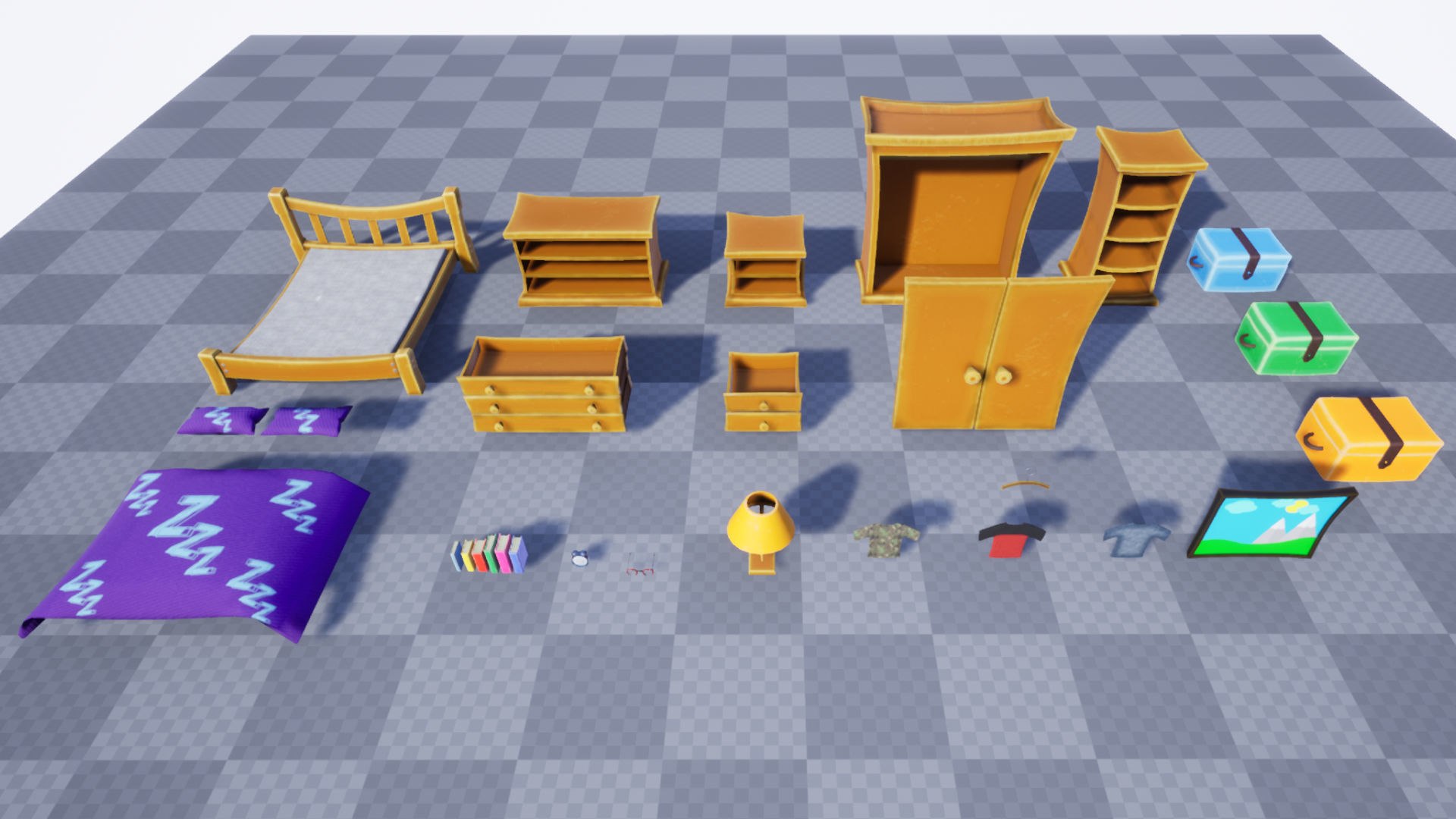 Stylized Bedroom Furniture Low-poly 3D model_12