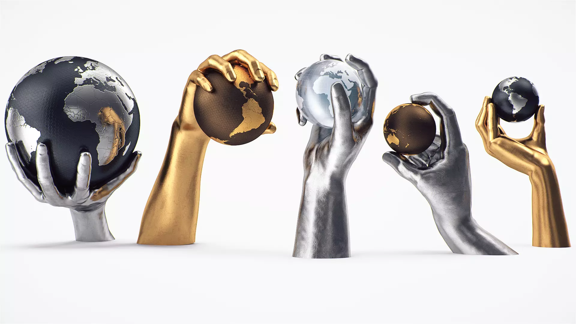 Hand holding globe collection 3D model_0