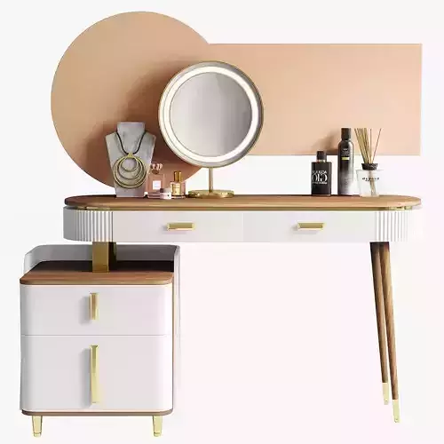 Table with decor and mirror plus makeup