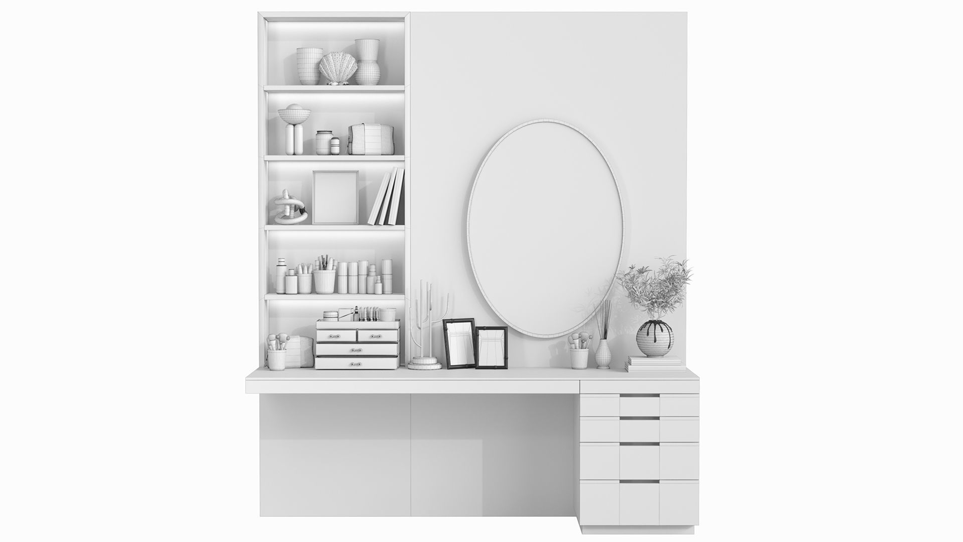 Wardrobe with decor photo frame and books for the living room 3D model_1