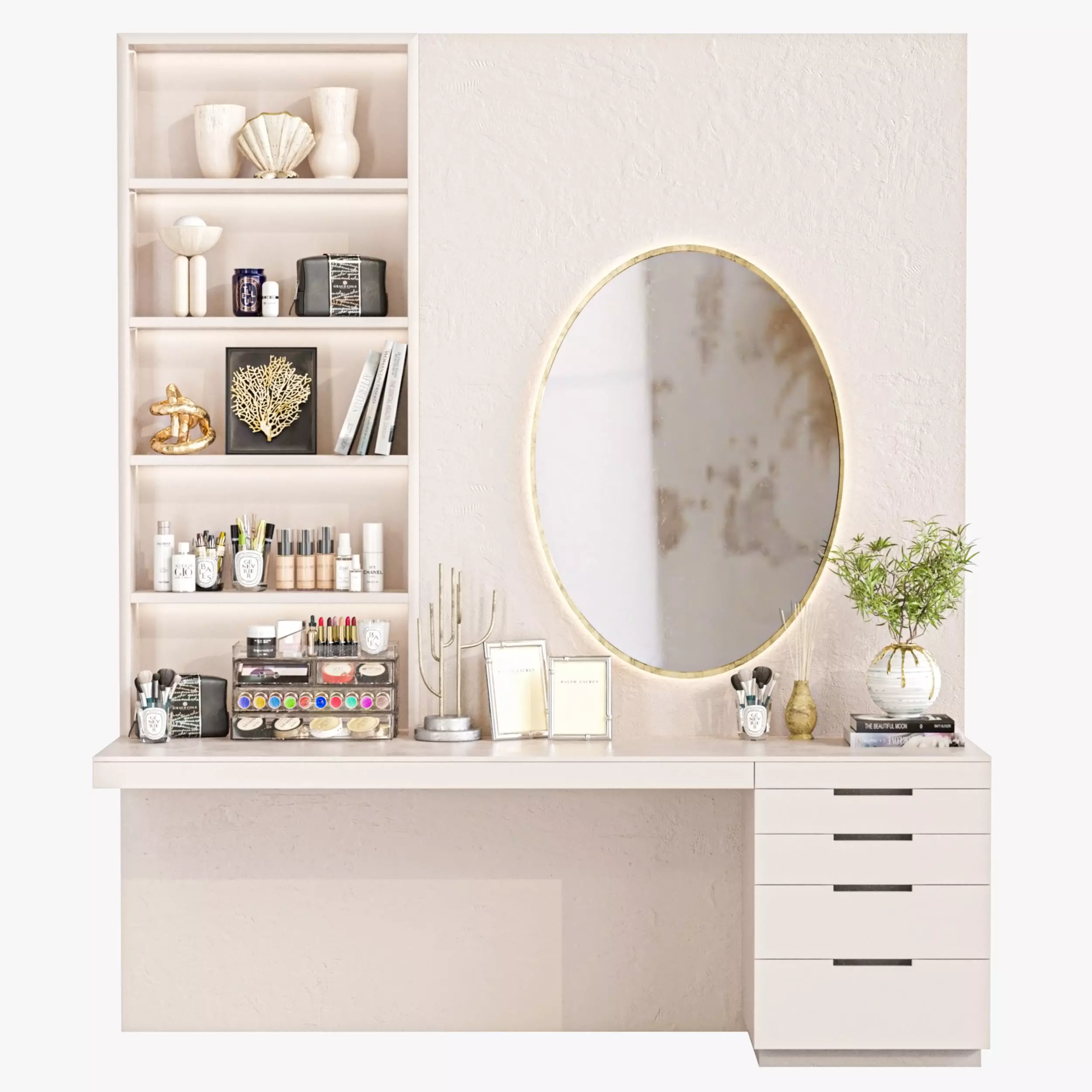 Wardrobe with decor photo frame and books for the living room 3D model_0