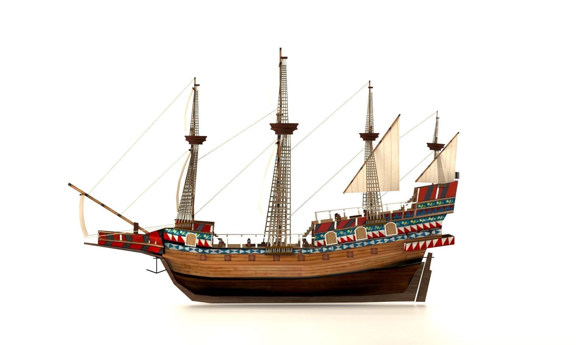 Sailing ship Low-poly 3D model_1