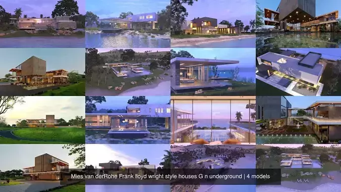 Mies van derRohe Frank lloyd wright style houses G n underground 3D Model Collection