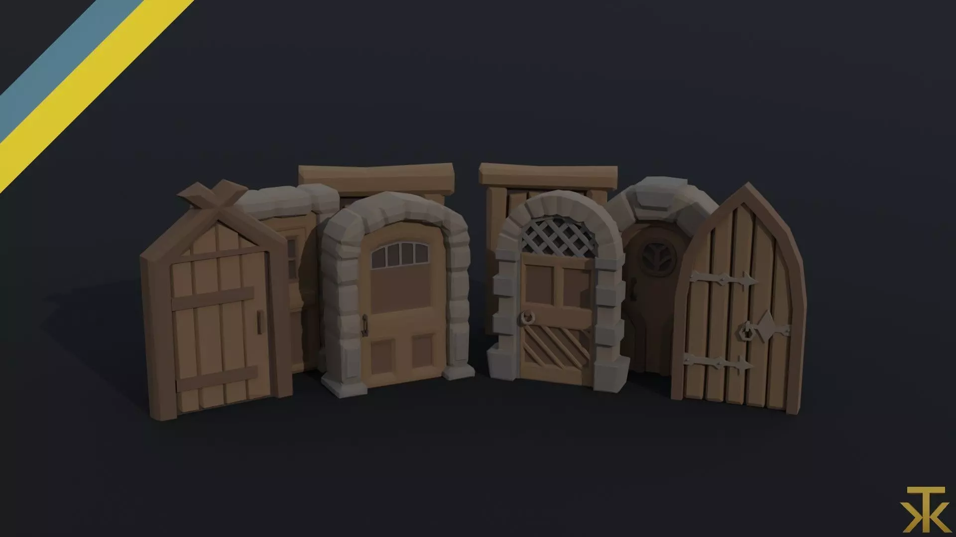 Cartoon fantasy door Polygonal Style Low-poly 3D model_0
