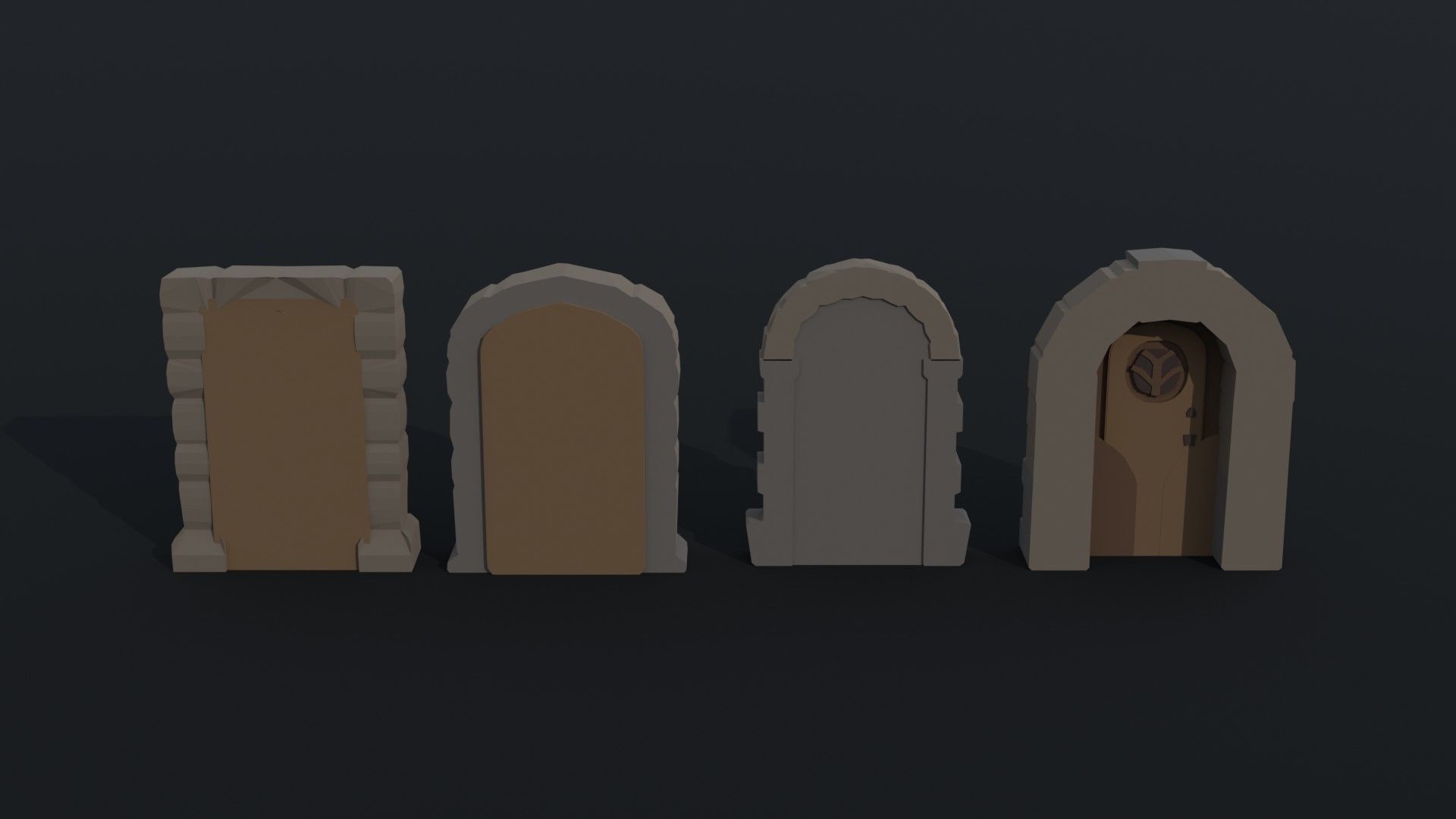 Cartoon fantasy door Polygonal Style Low-poly 3D model_4