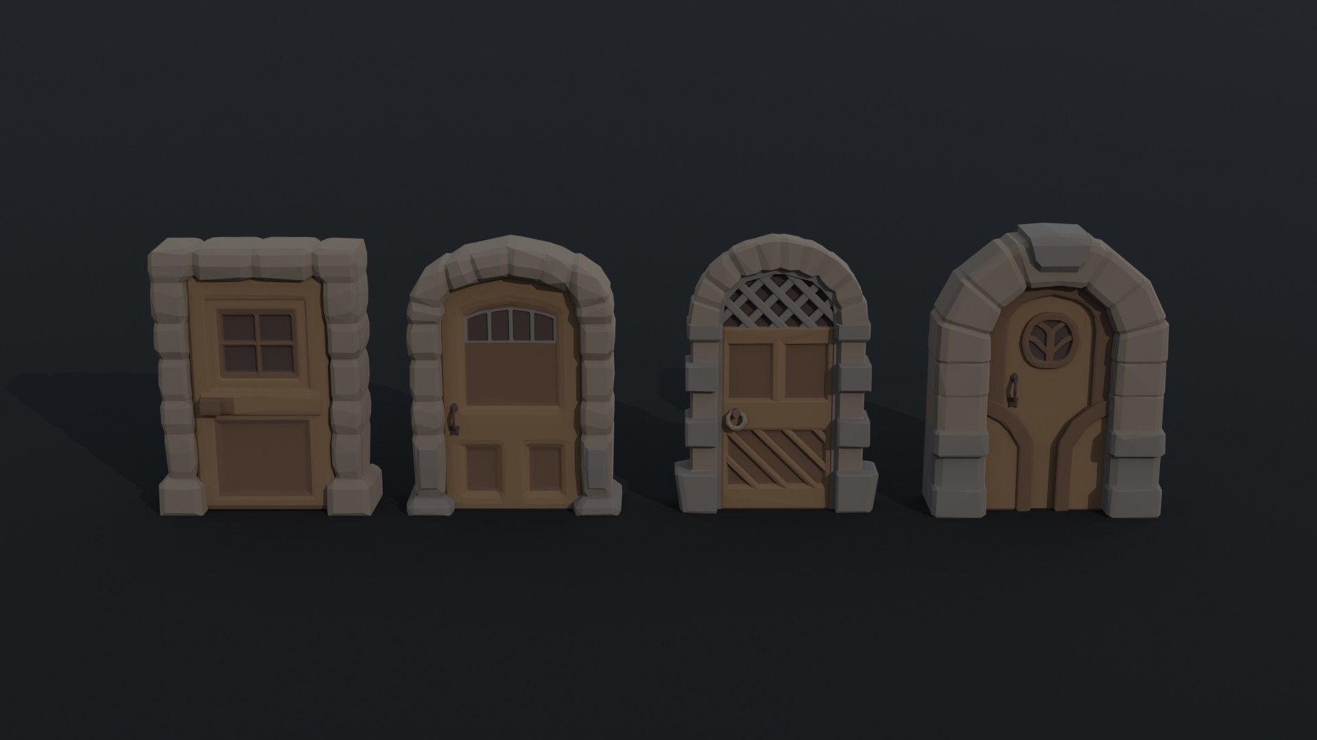 Cartoon fantasy door Polygonal Style Low-poly 3D model_2