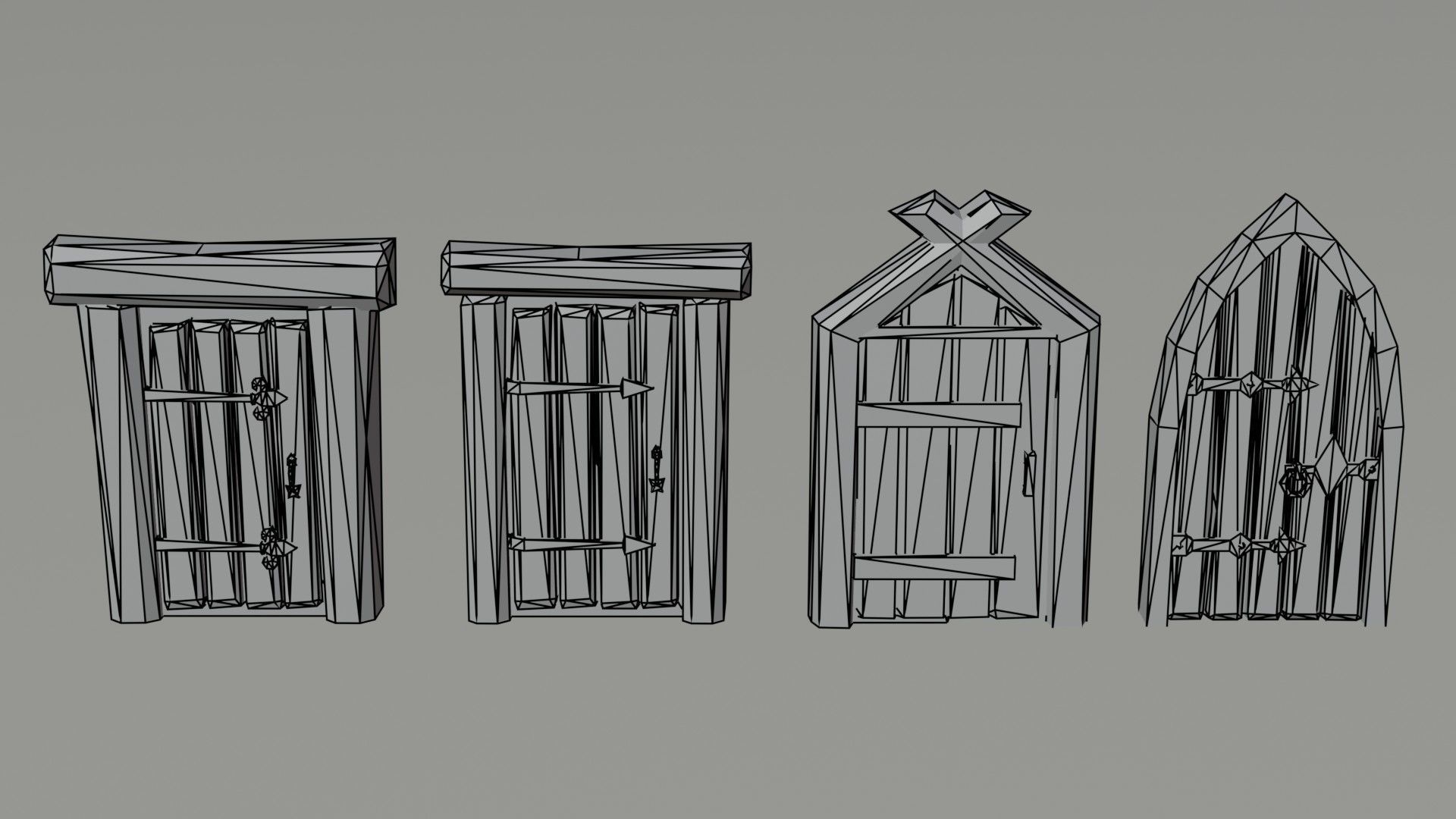 Cartoon fantasy door Polygonal Style Low-poly 3D model_7