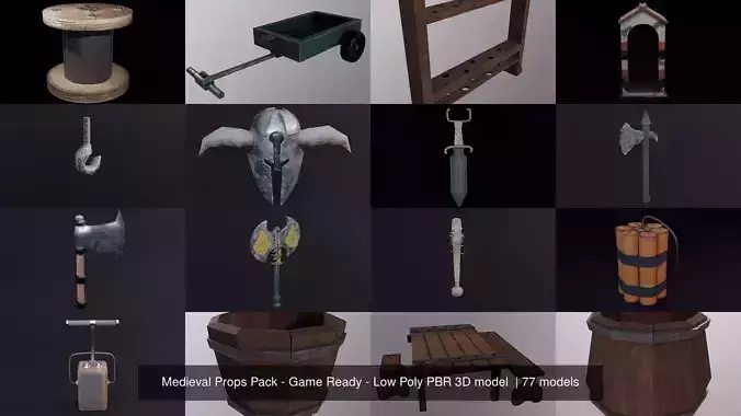 Medieval Props Pack - Game Ready - Low Poly PBR 3D model  3D Model Collection