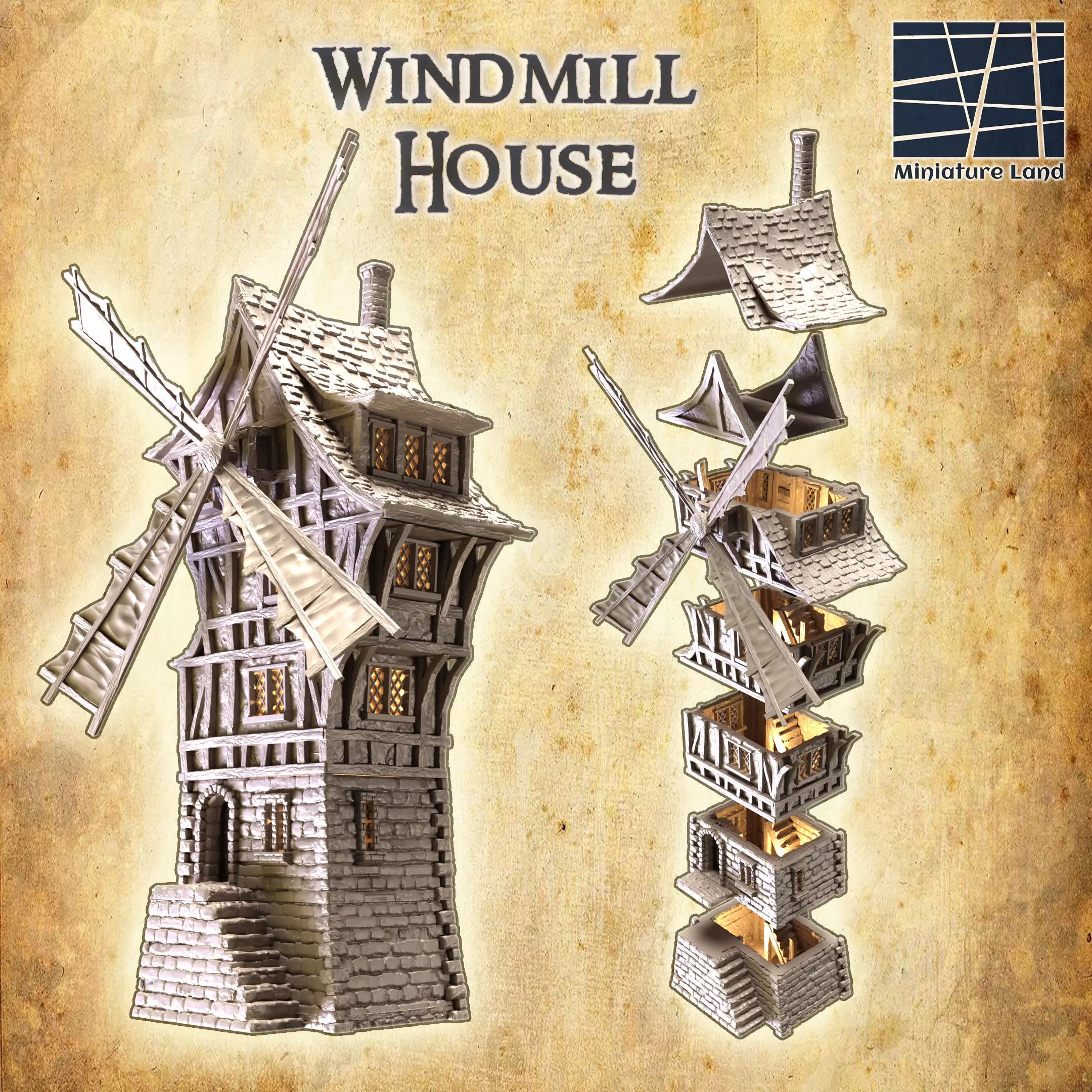 Windmill House Tabletop Terrain 28 MM 3D print model