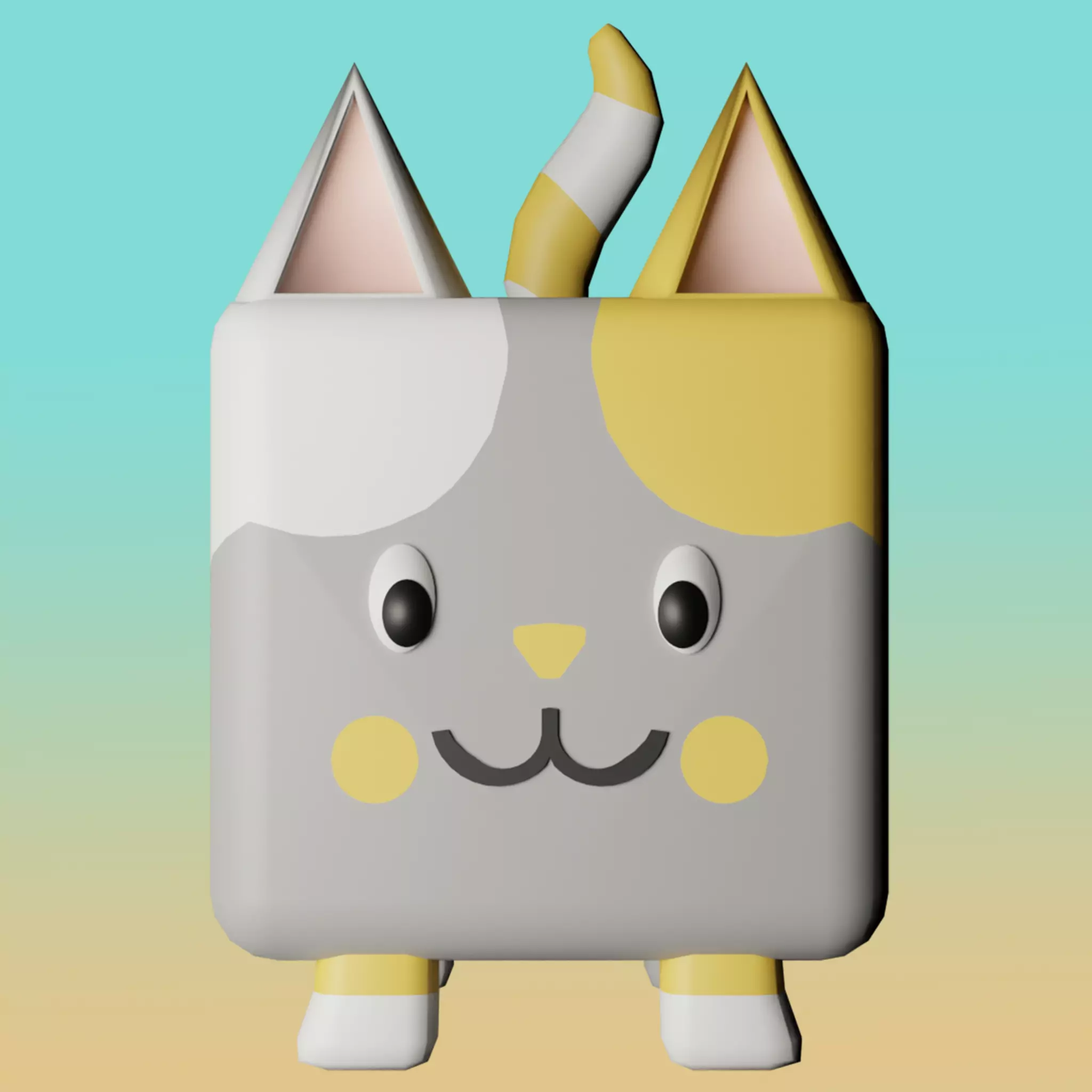 Cube Yellow Cat Free low-poly 3D model