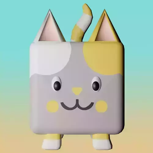 Cube Yellow Cat Free low-poly 3D model
