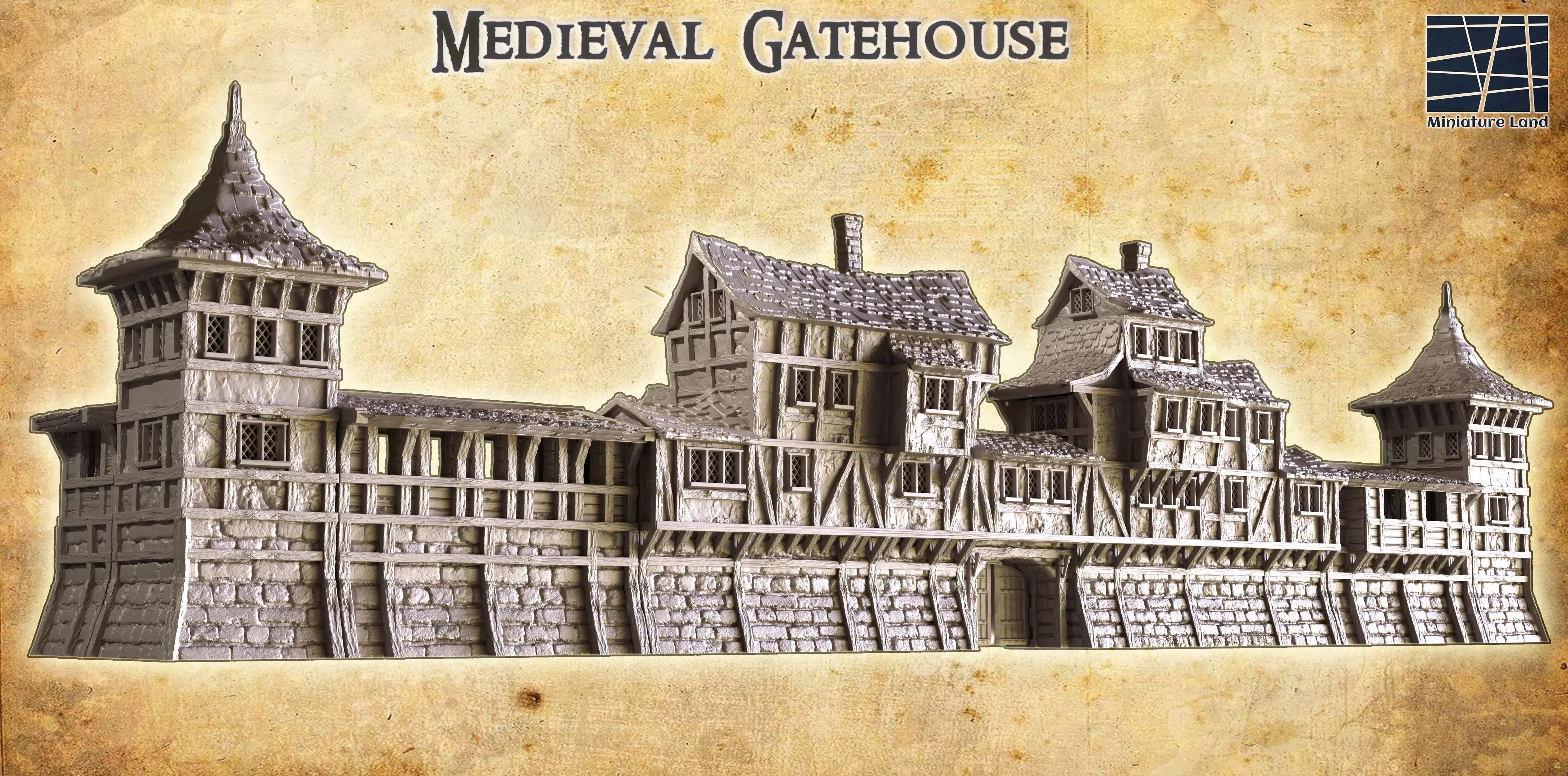 Medieval Gatehouse Tabletop Terrain 28 MM 3D print model_0