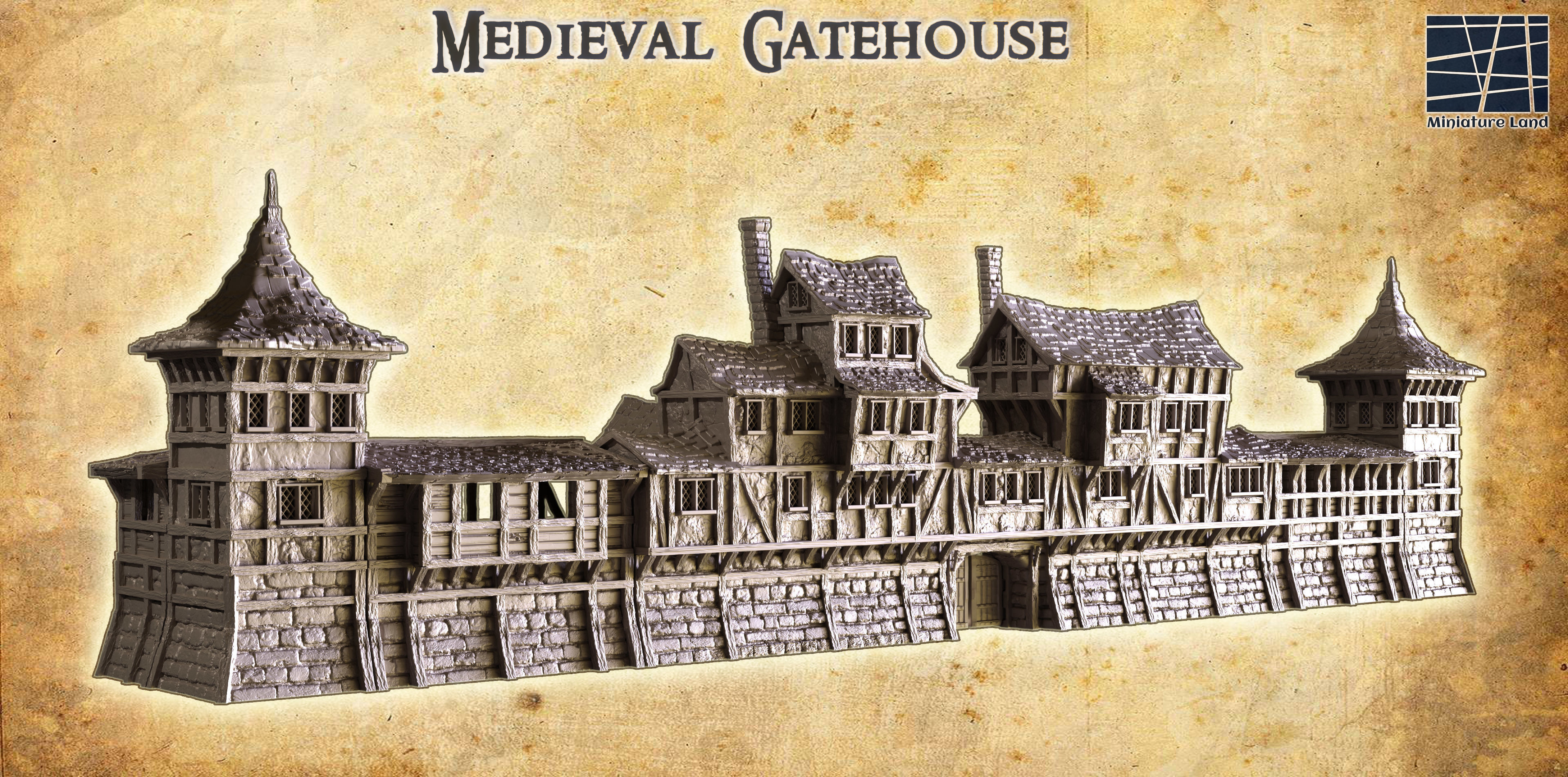 Medieval Gatehouse Tabletop Terrain 28 MM 3D print model_2