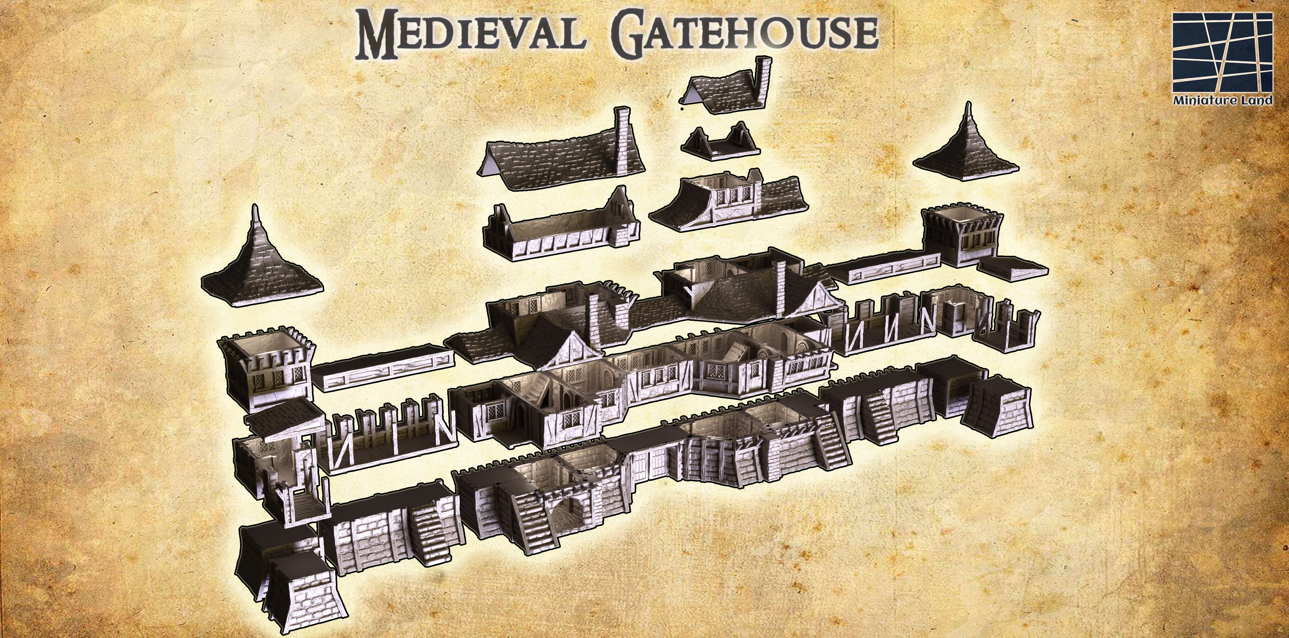Medieval Gatehouse Tabletop Terrain 28 MM 3D print model_5