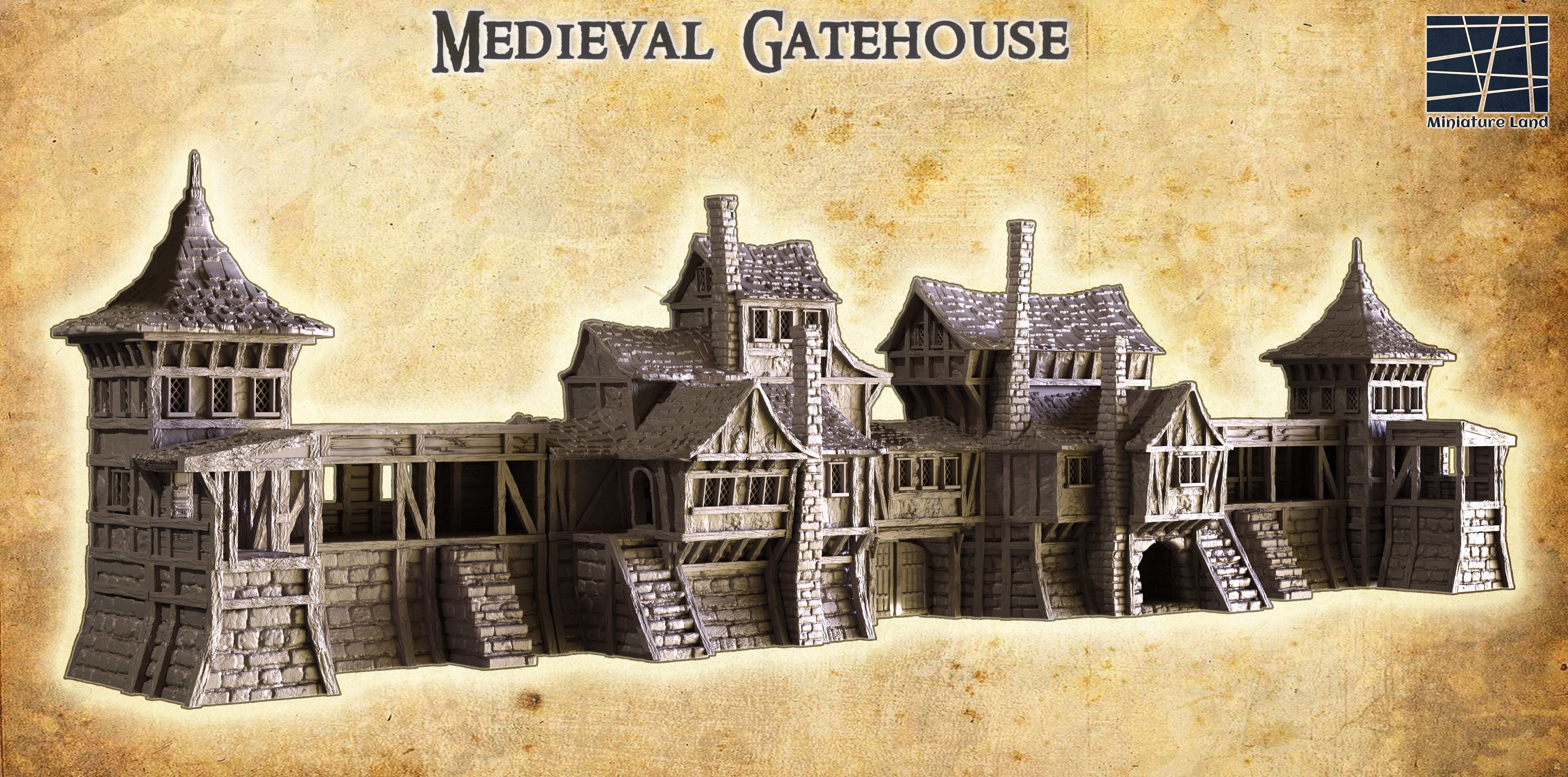 Medieval Gatehouse Tabletop Terrain 28 MM 3D print model_1