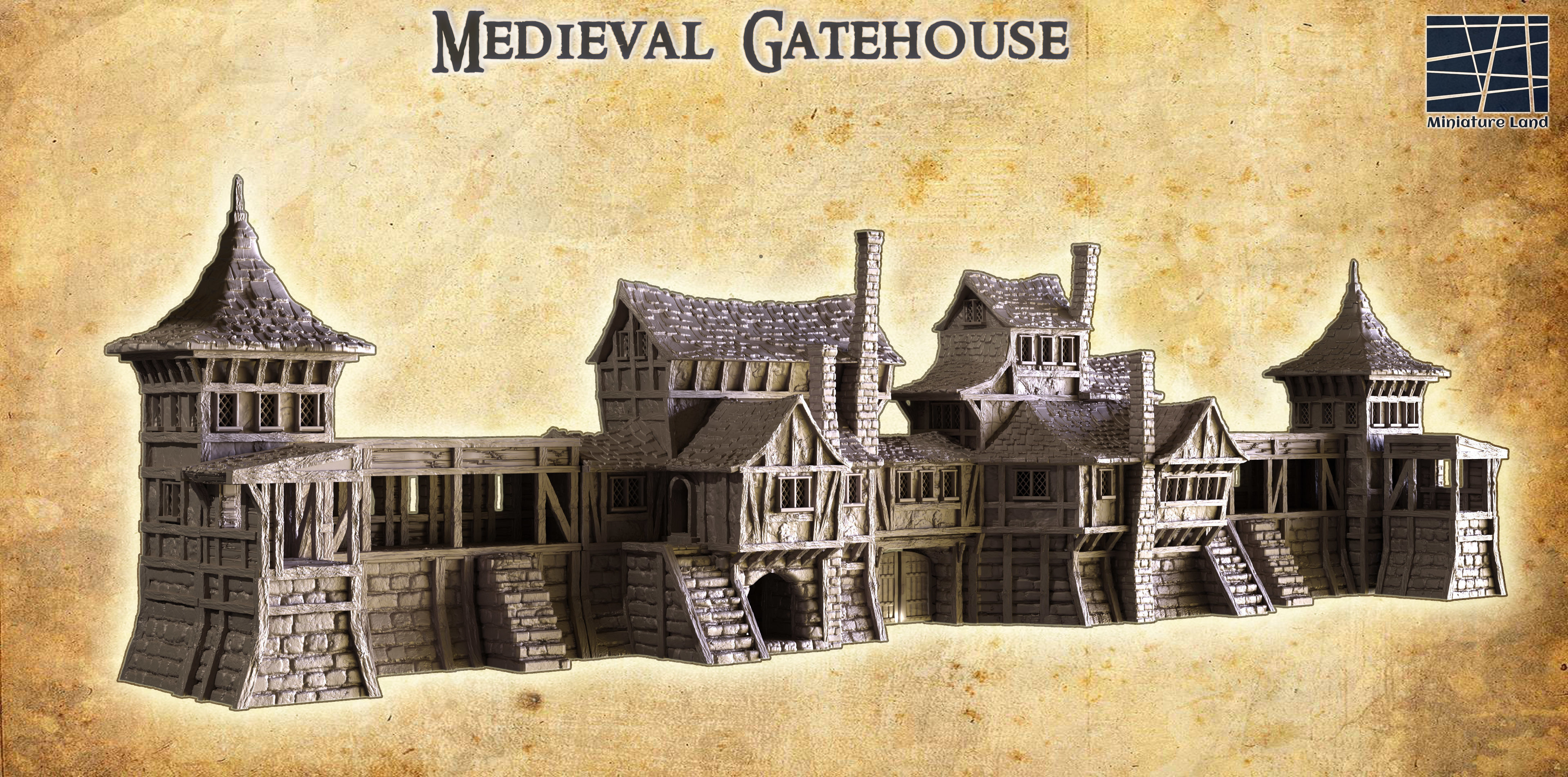 Medieval Gatehouse Tabletop Terrain 28 MM 3D print model_3