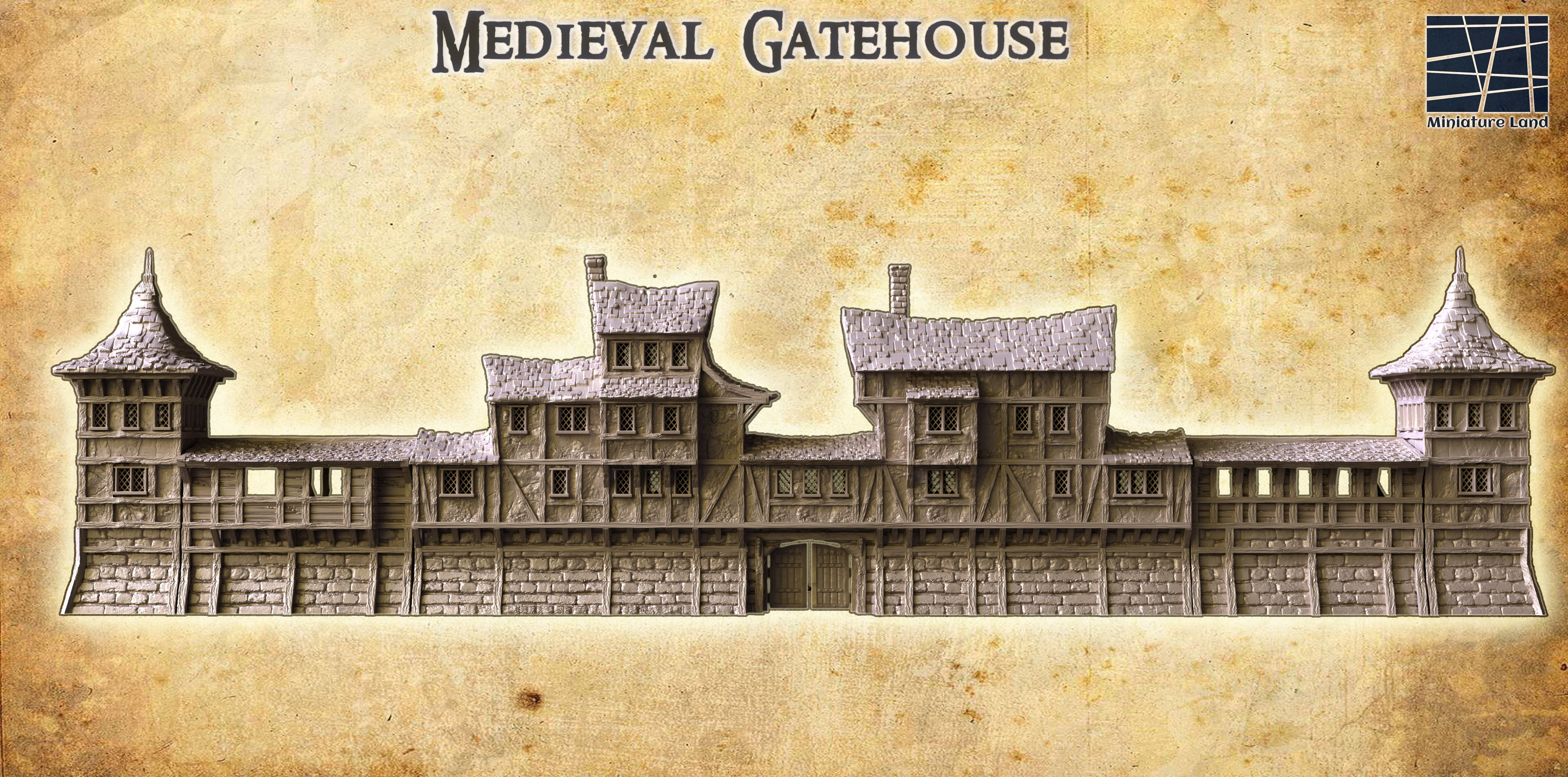 Medieval Gatehouse Tabletop Terrain 28 MM 3D print model_4