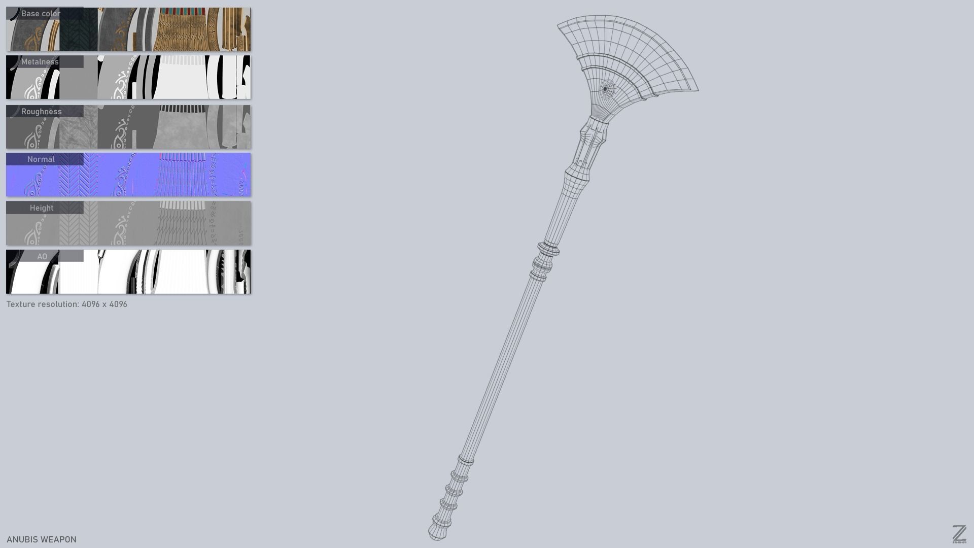 Anubis weapon Low-poly 3D model_3