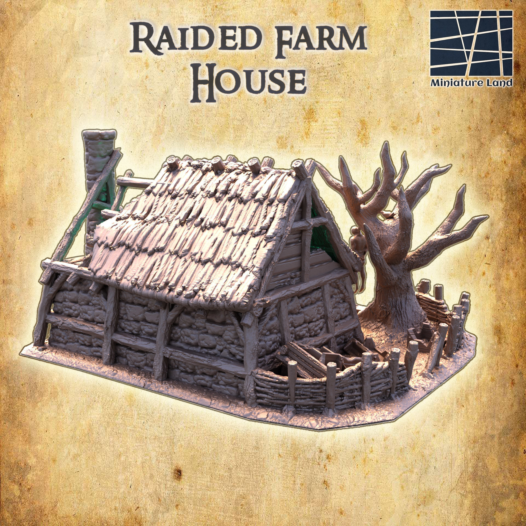 Raided Farm House Tabletop Terrain 28 MM 3D print model_2