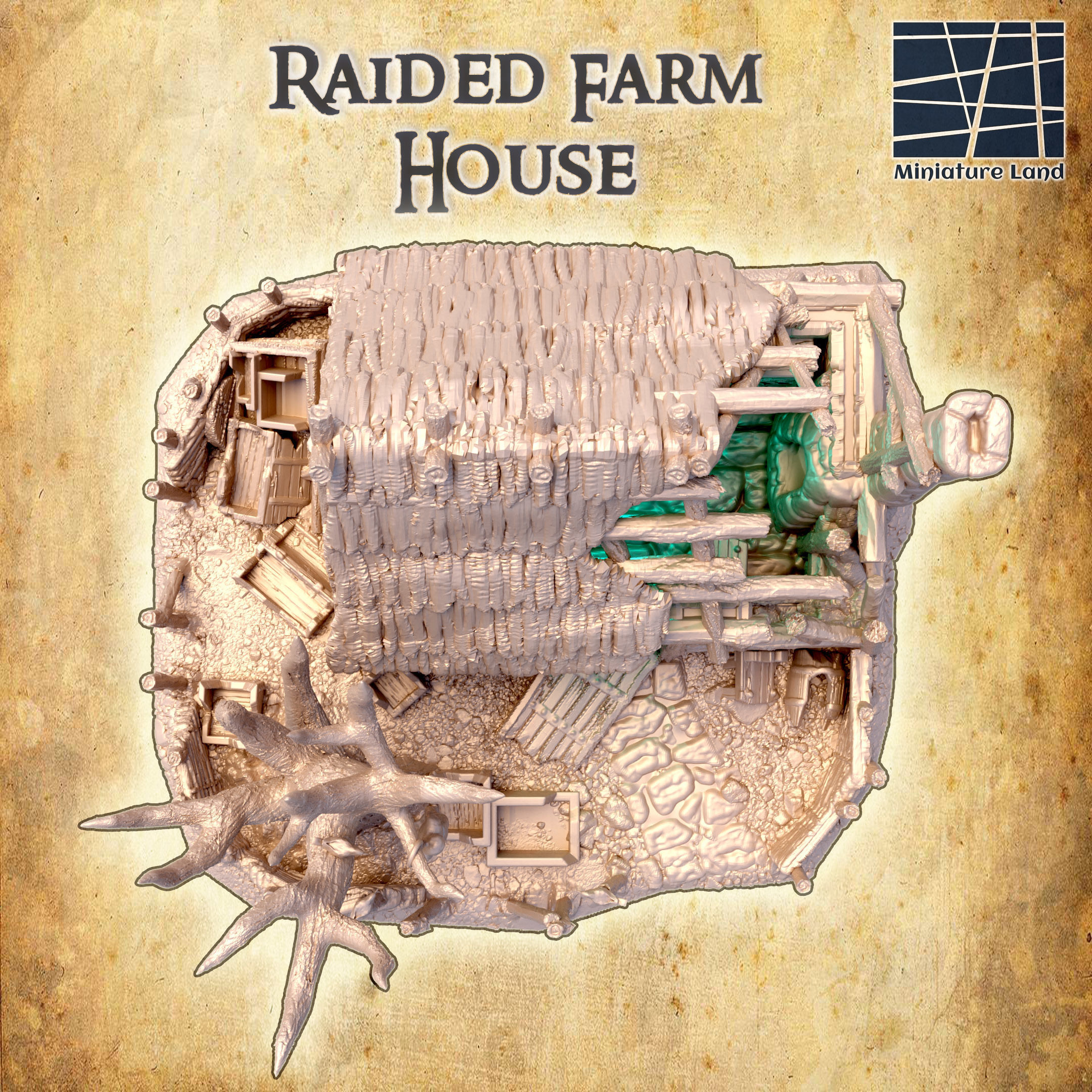 Raided Farm House Tabletop Terrain 28 MM 3D print model_4