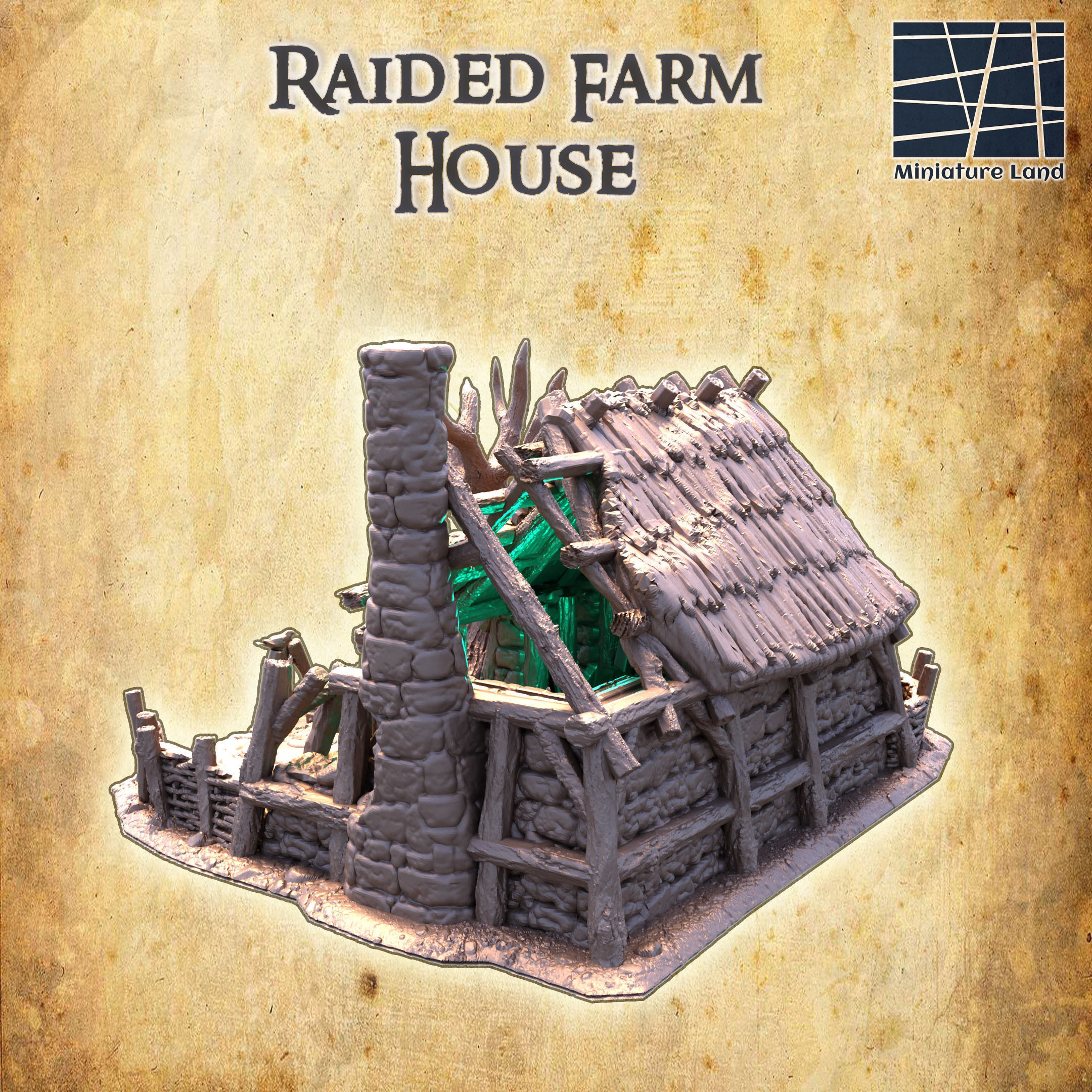 Raided Farm House Tabletop Terrain 28 MM 3D print model_1