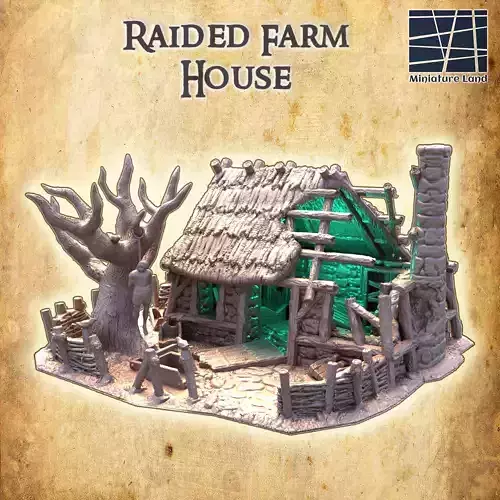 Raided Farm House Tabletop Terrain 28 MM
