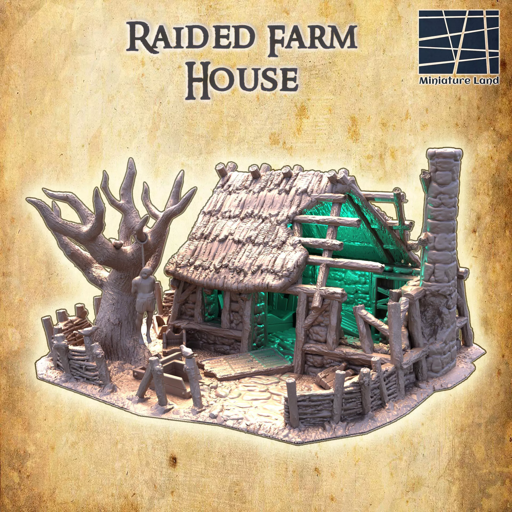 Raided Farm House Tabletop Terrain 28 MM 3D print model_0