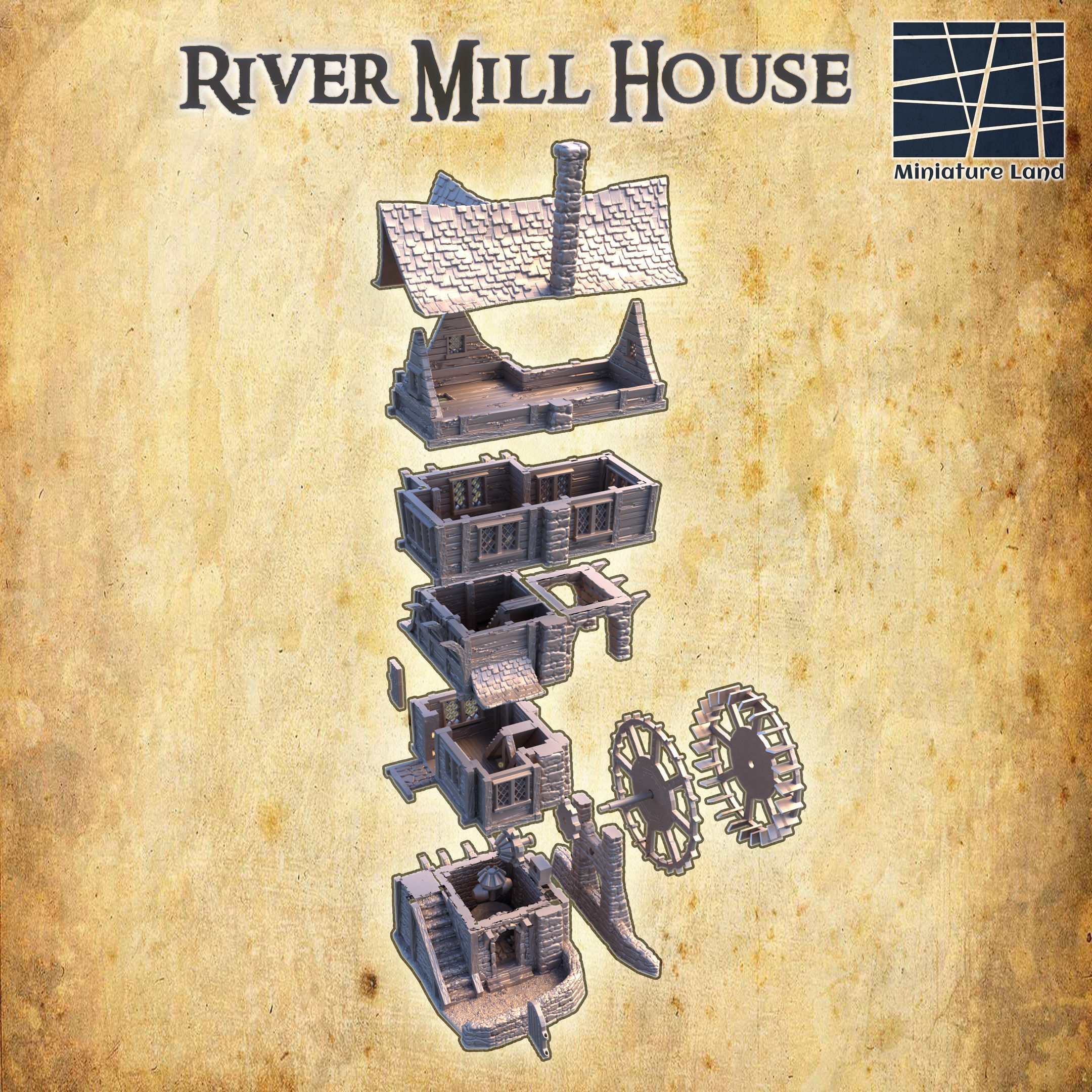 River Mill House Tabletop Terrain 28 MM 3D print model_4