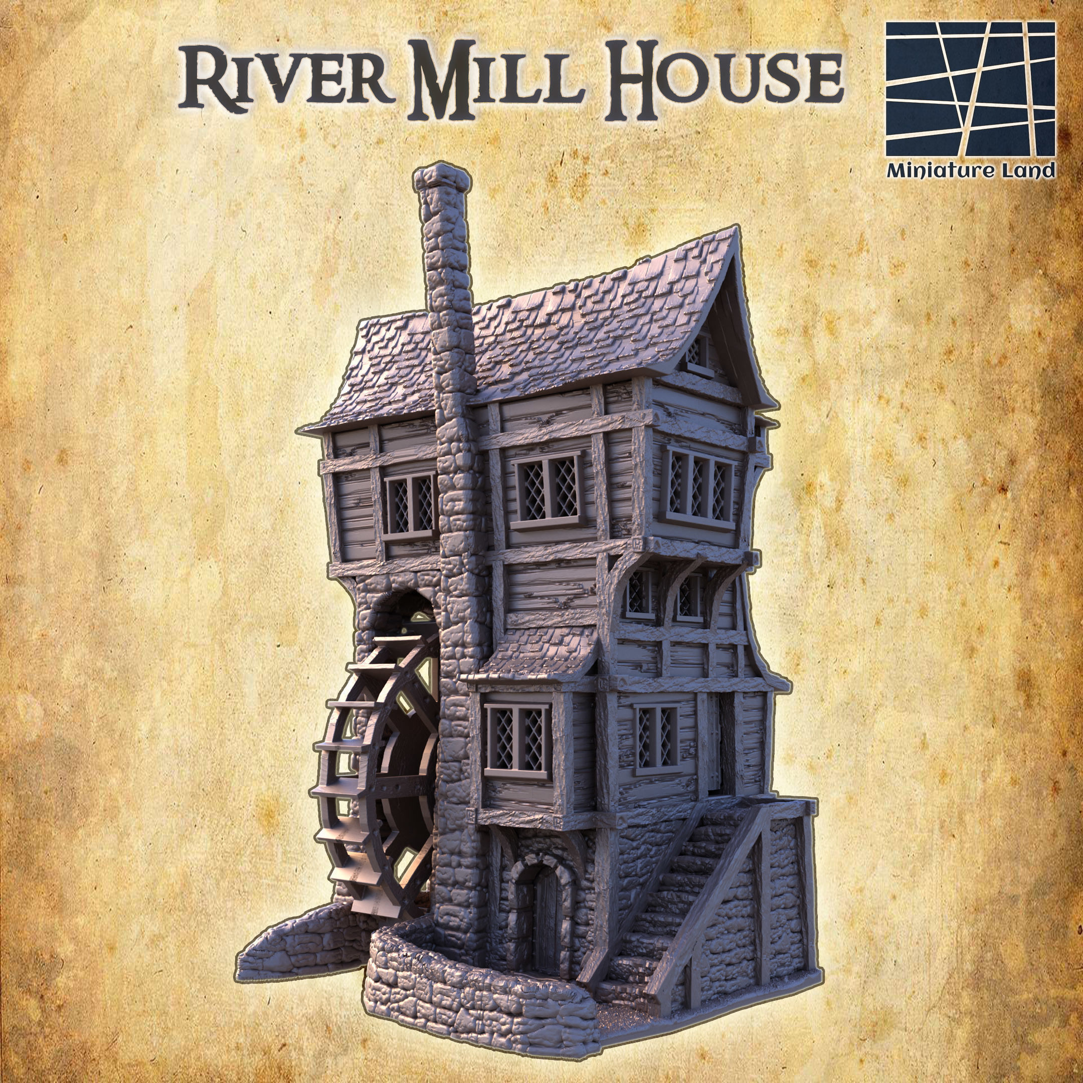 River Mill House Tabletop Terrain 28 MM 3D print model_2