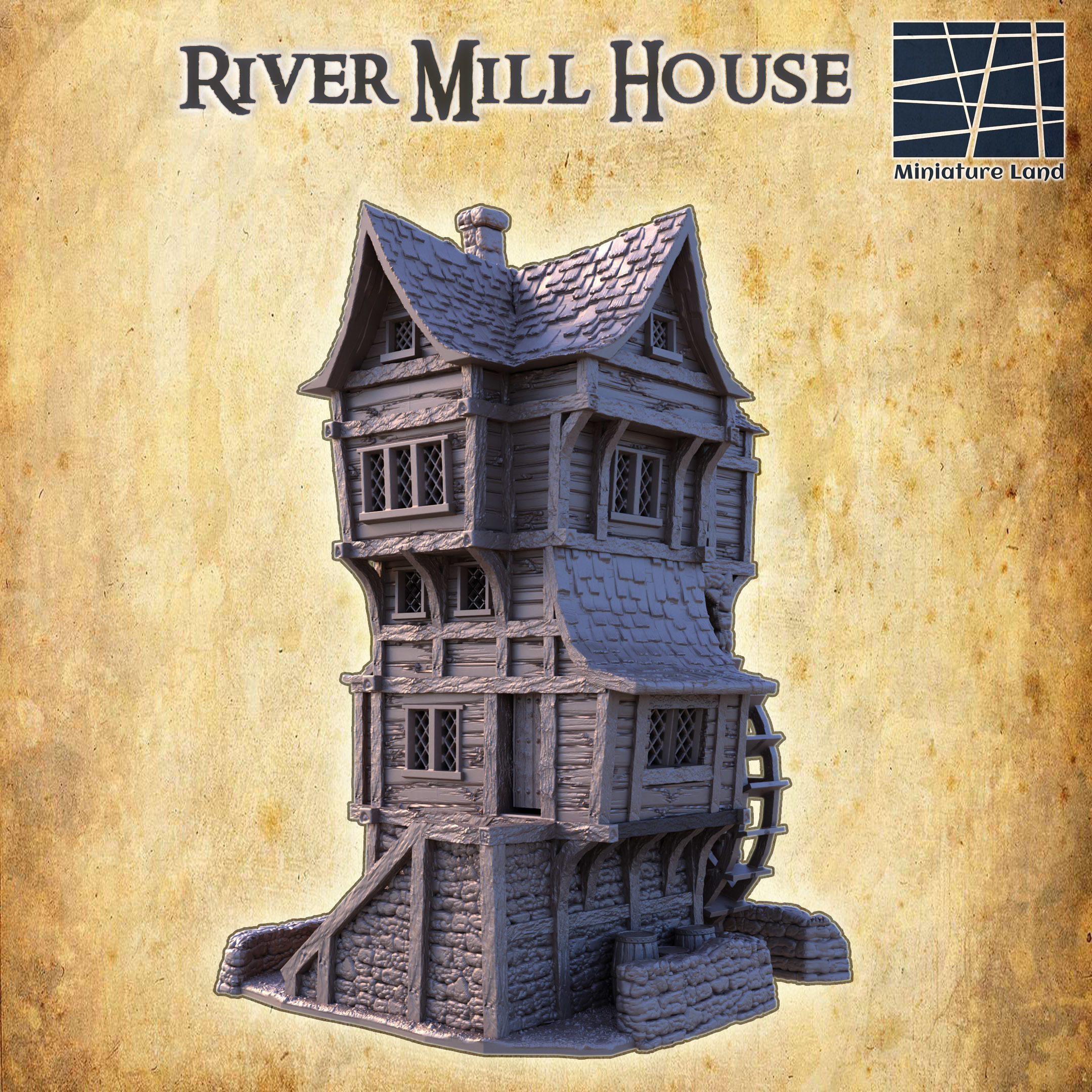 River Mill House Tabletop Terrain 28 MM 3D print model_3