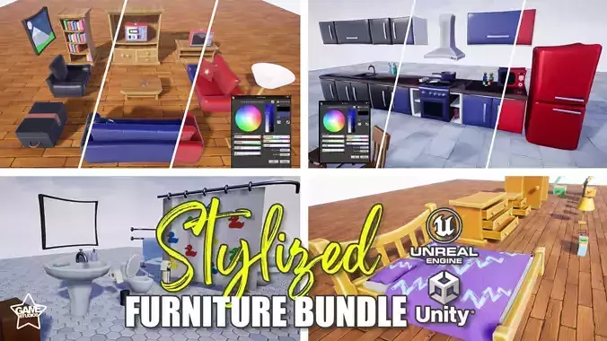 Stylized Furniture Bundle Low-poly 3D model
