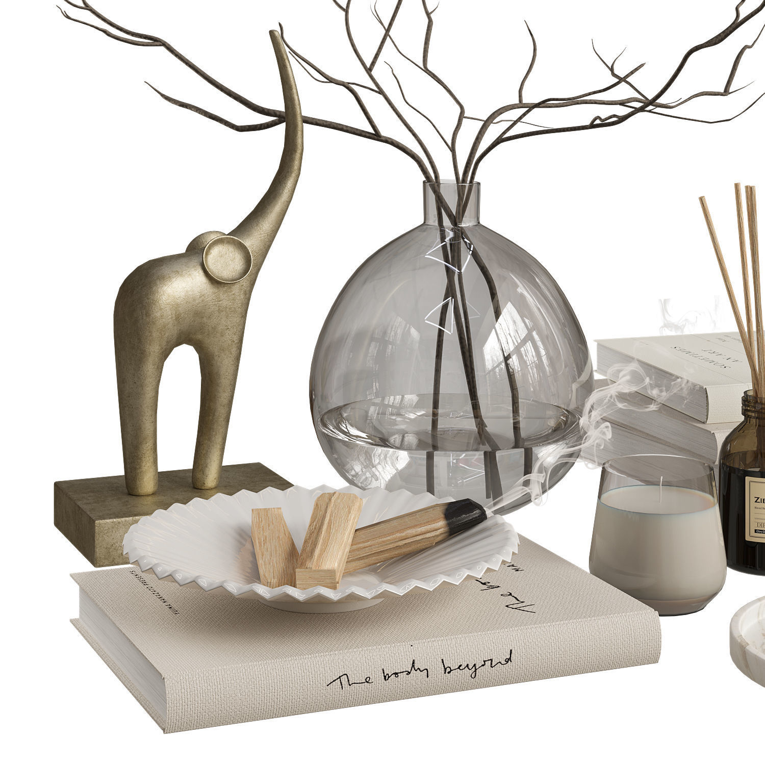 Decorative Set with Palo Santo Sticks and Candles 3D model_2