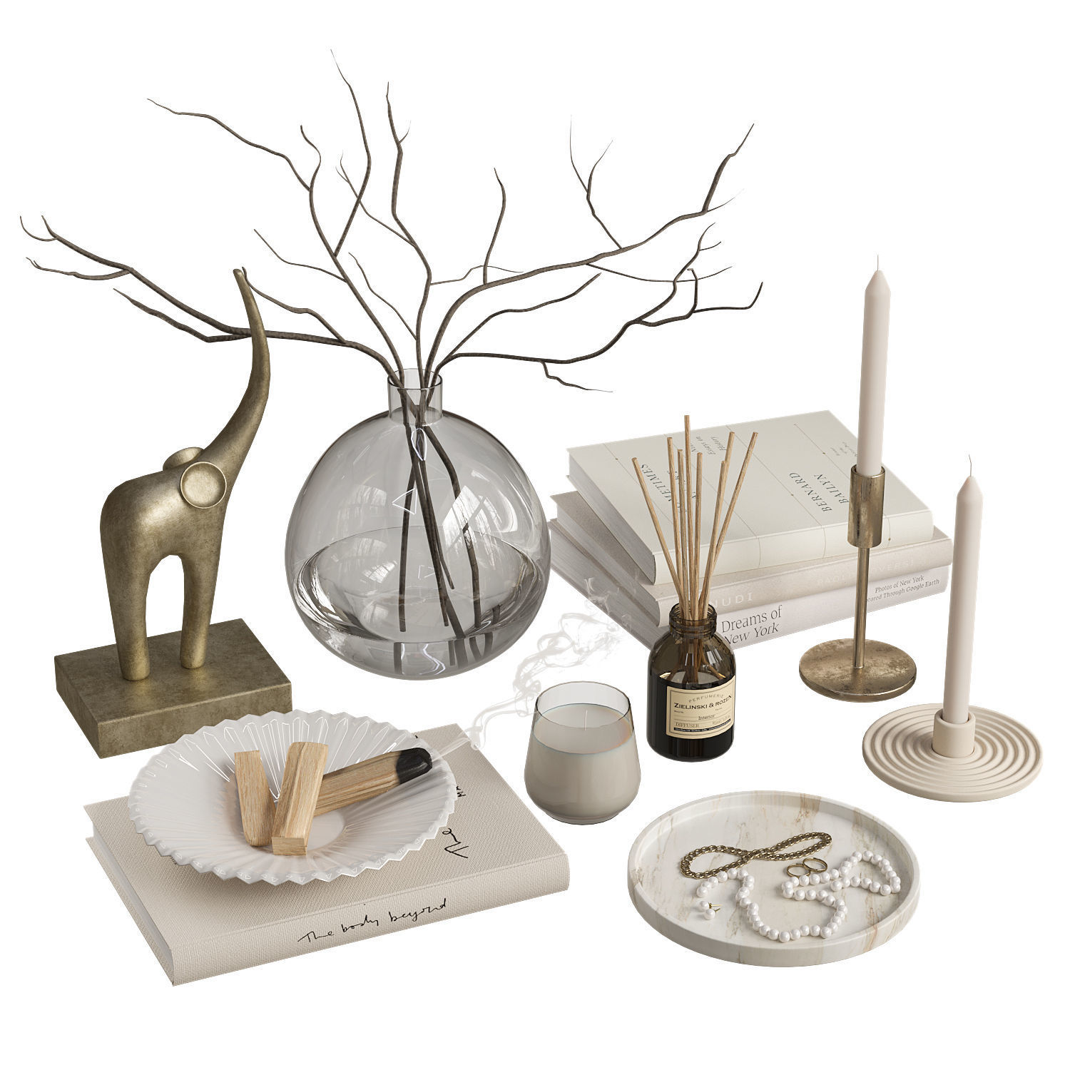 Decorative Set with Palo Santo Sticks and Candles 3D model_0