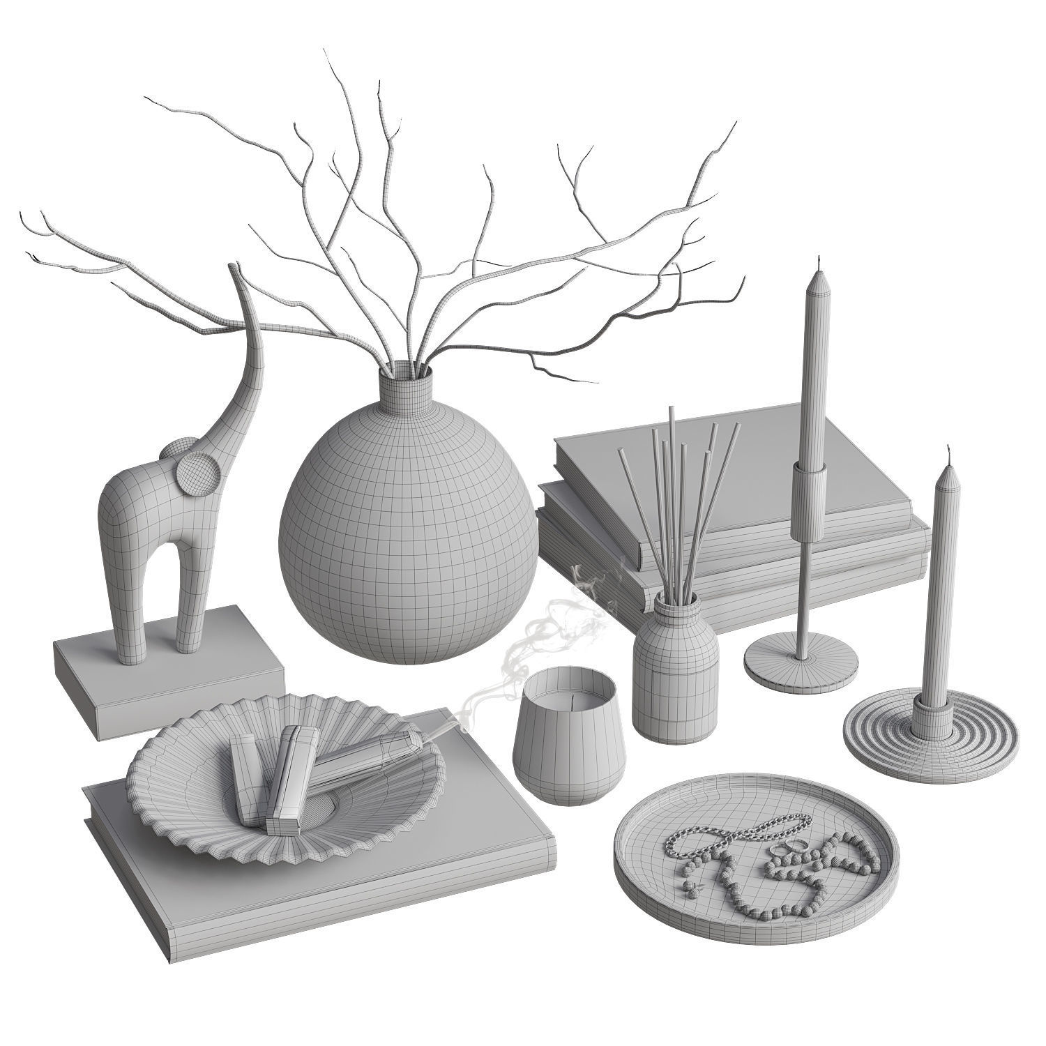 Decorative Set with Palo Santo Sticks and Candles 3D model_4