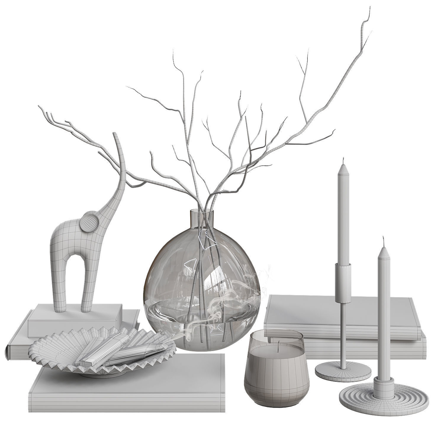 Decorative Set with Palo Santo Sticks and Candles 3D model_5