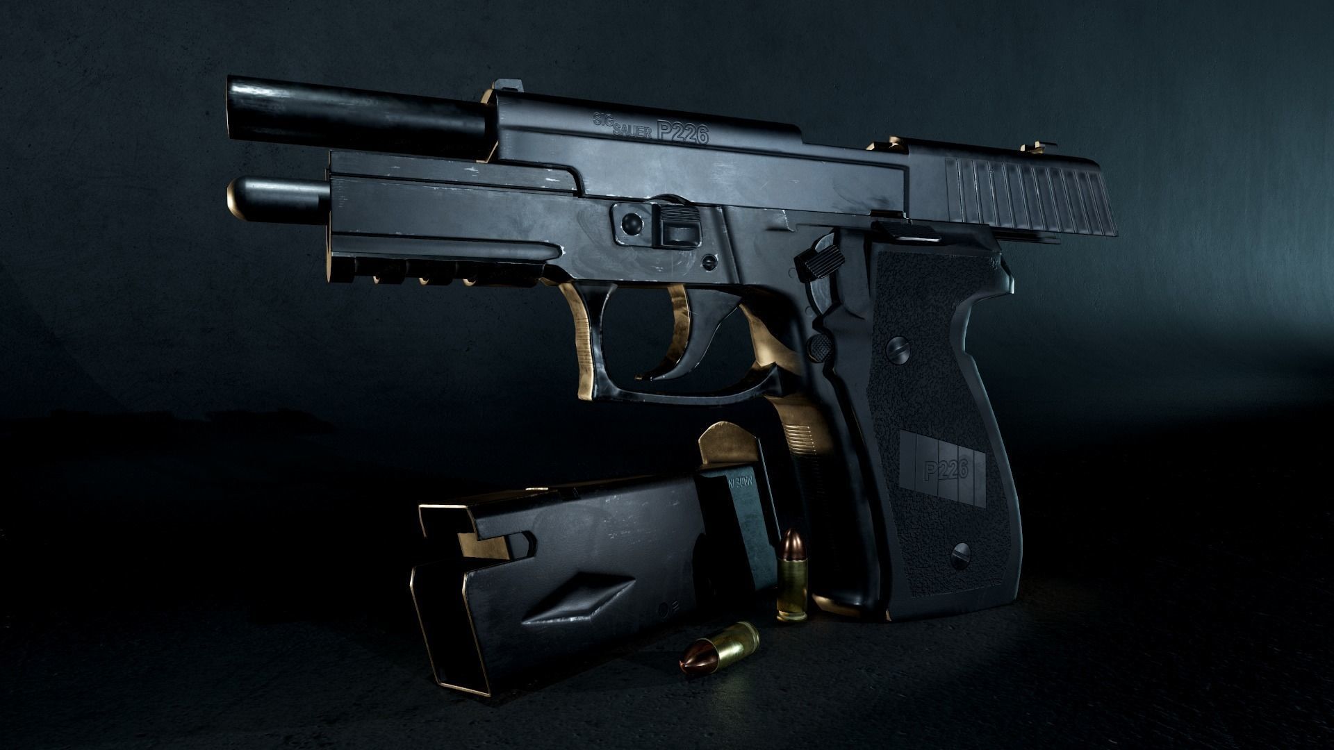 Sig Sauer P226 Pistol Rigged and Animated Low-poly 3D model_3