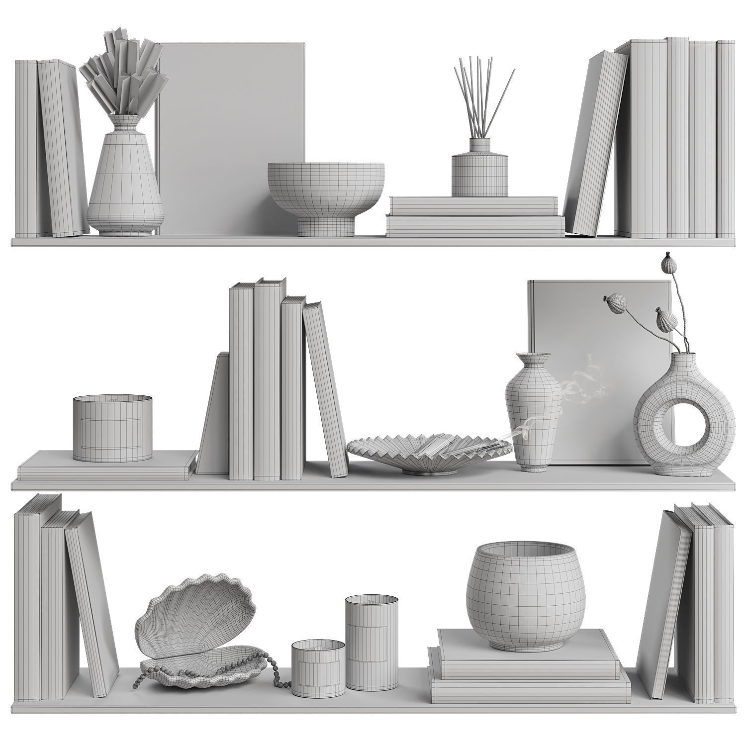 Decorative Set in Beige colors for Shelves 3D model_5