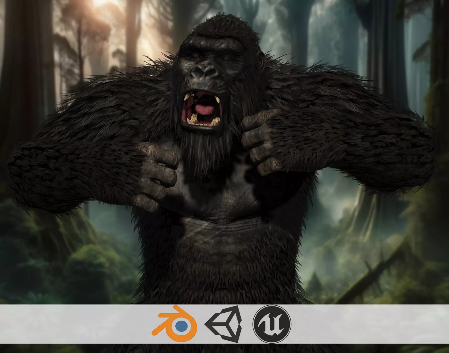 Realistic Rigged Gorilla 3D Model High Detail Silverback Low-poly 3D model