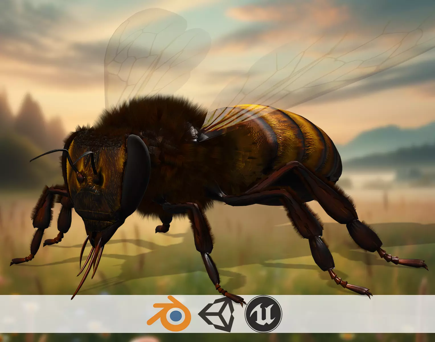 Realistic Honey Bee 3D Model Low-poly 3D model