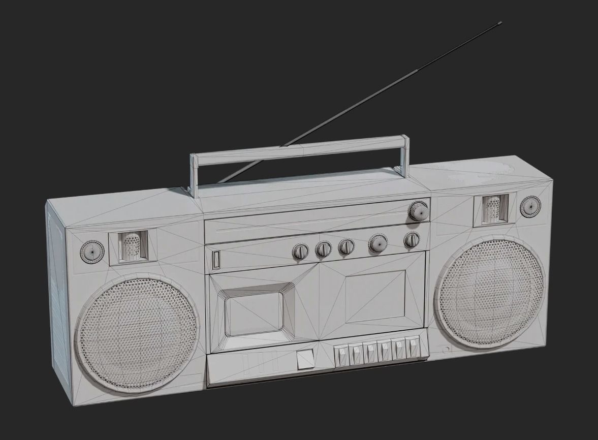 Radiocassete retro Low-poly 3D model_5