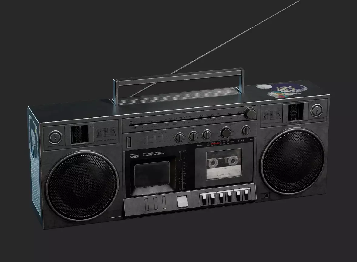 Radiocassete retro Low-poly 3D model_0
