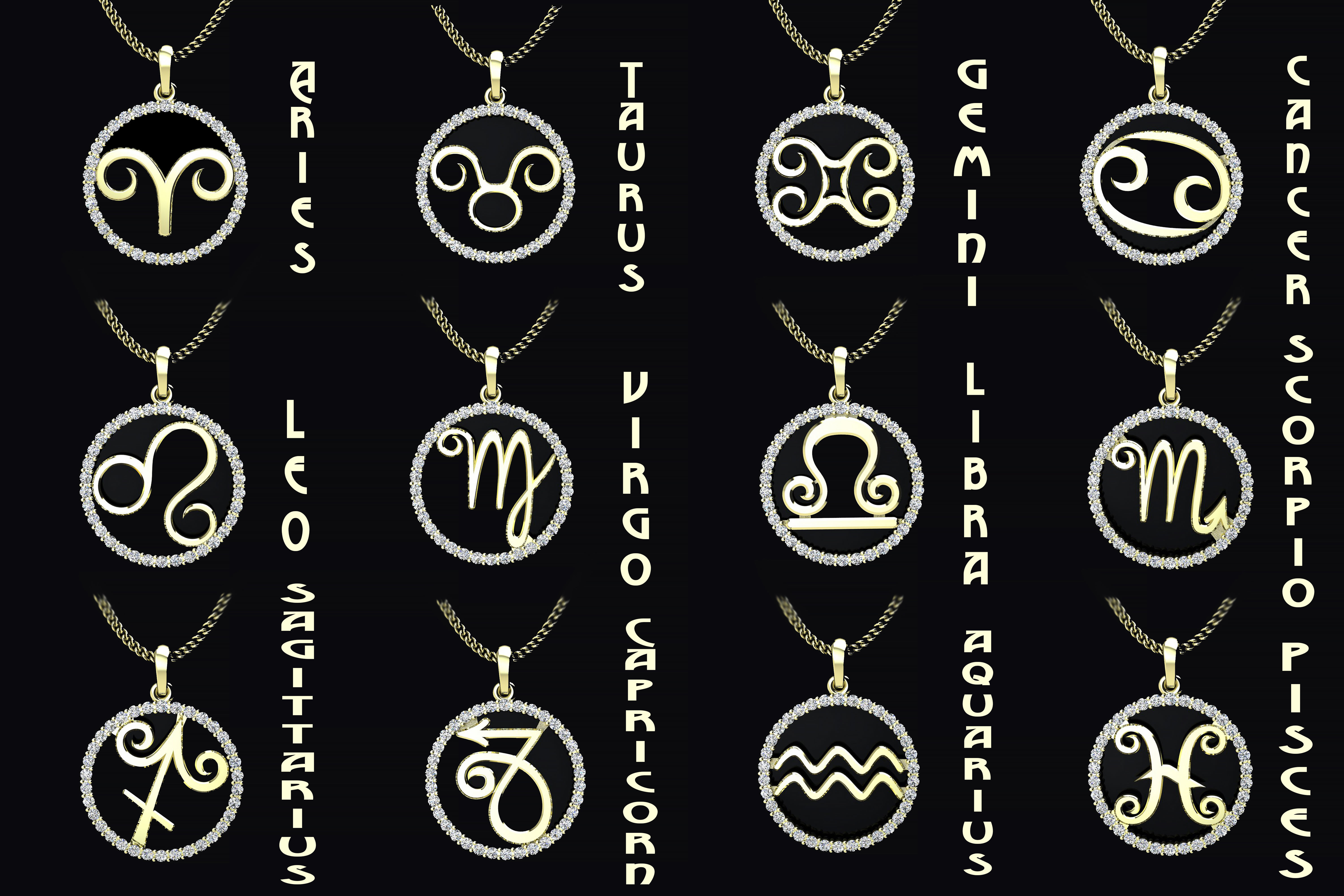 All zodiac  signs pendant with diamond for 3d print 3D print model_1