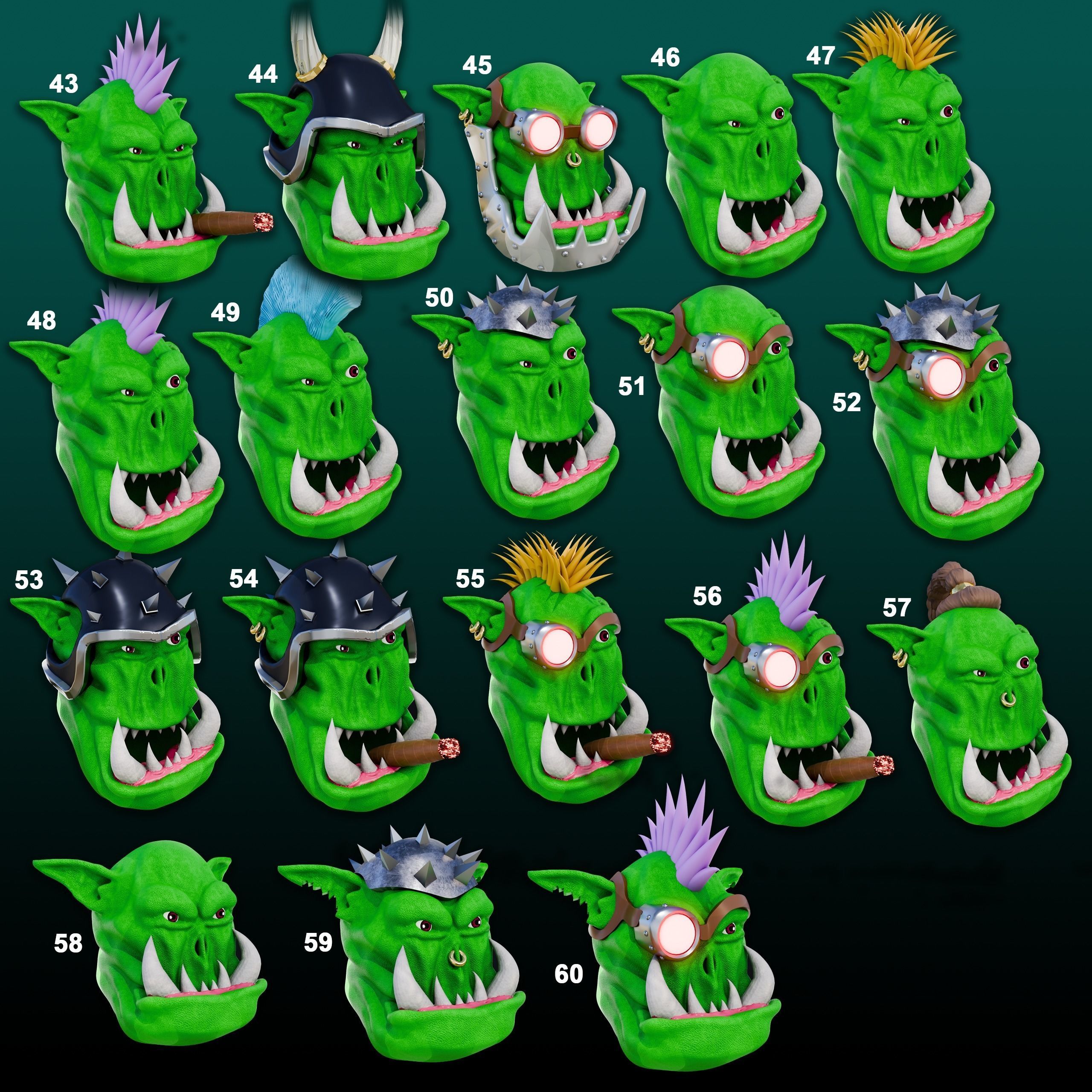 Ork heads 3D print model_3