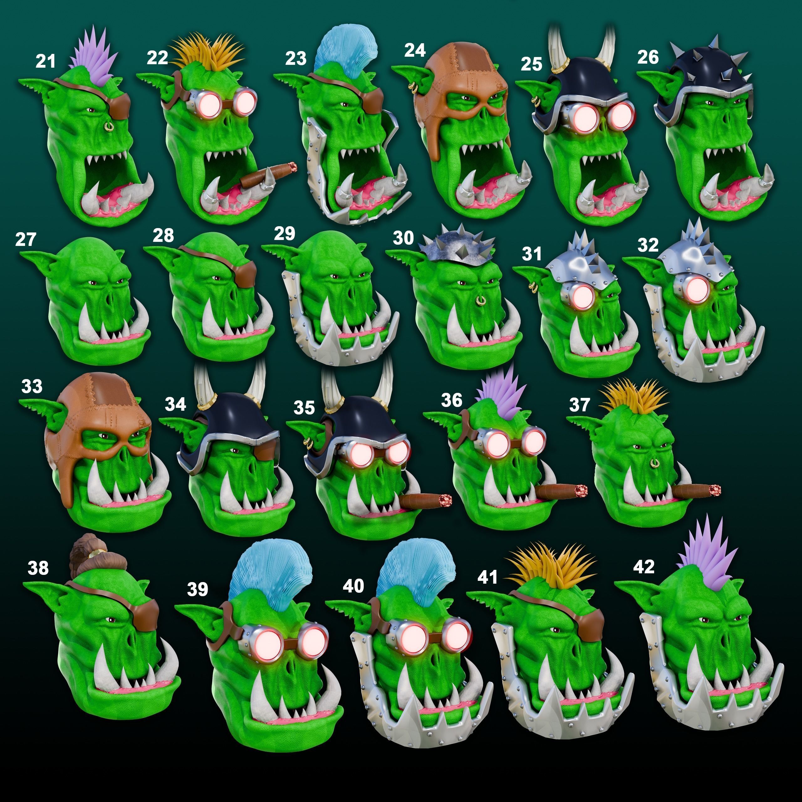 Ork heads 3D print model_2